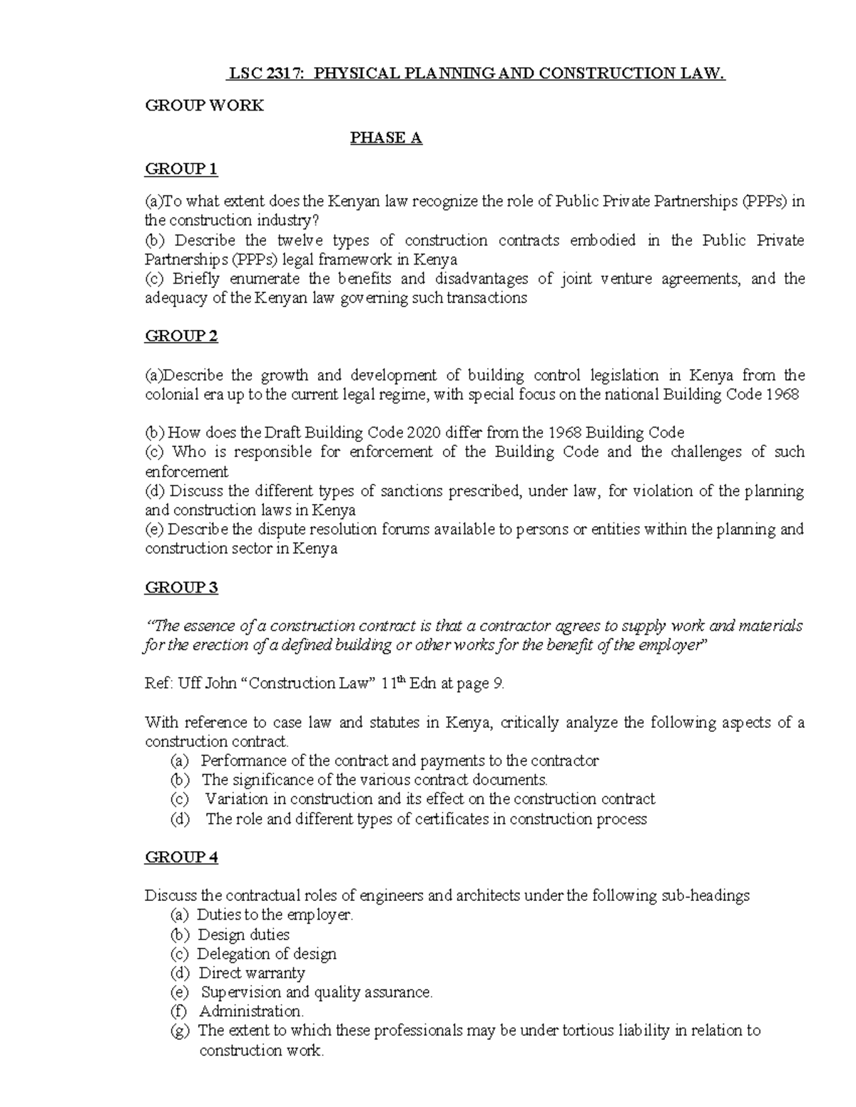 Physical Planning & Construction - Revision Questions - LSC 2317 ...