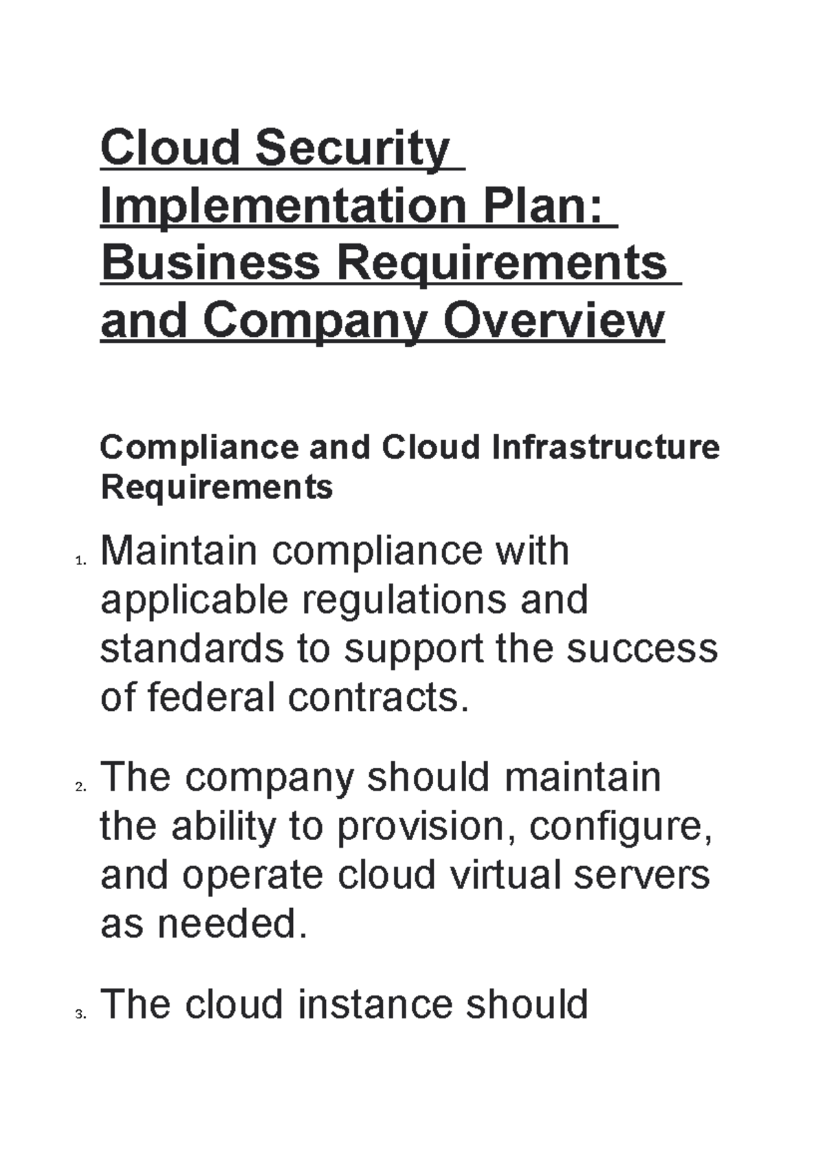 Cloud Security Implementation Plan: Compliance & Infrastructure ...
