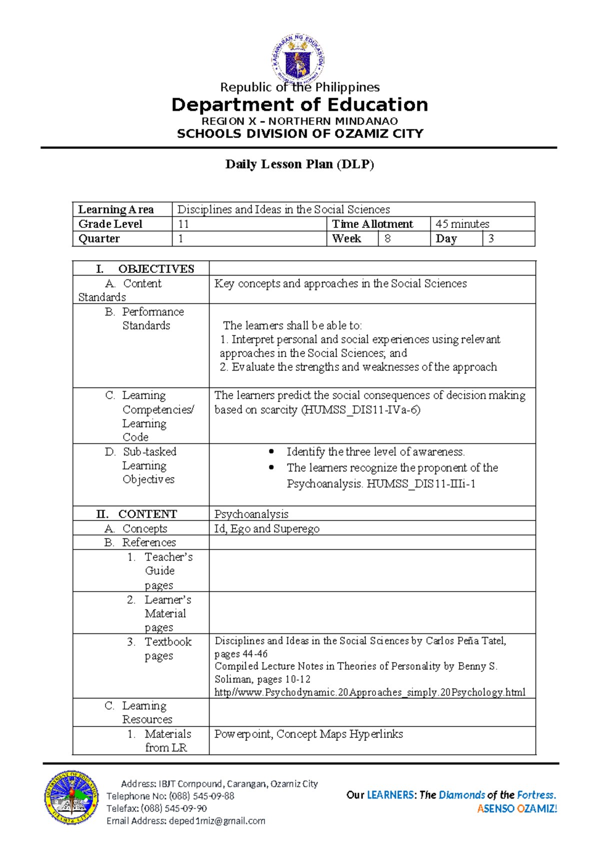 DLP - Detailed Lesson Plan for Social Sciences (Grade 11) - Studocu