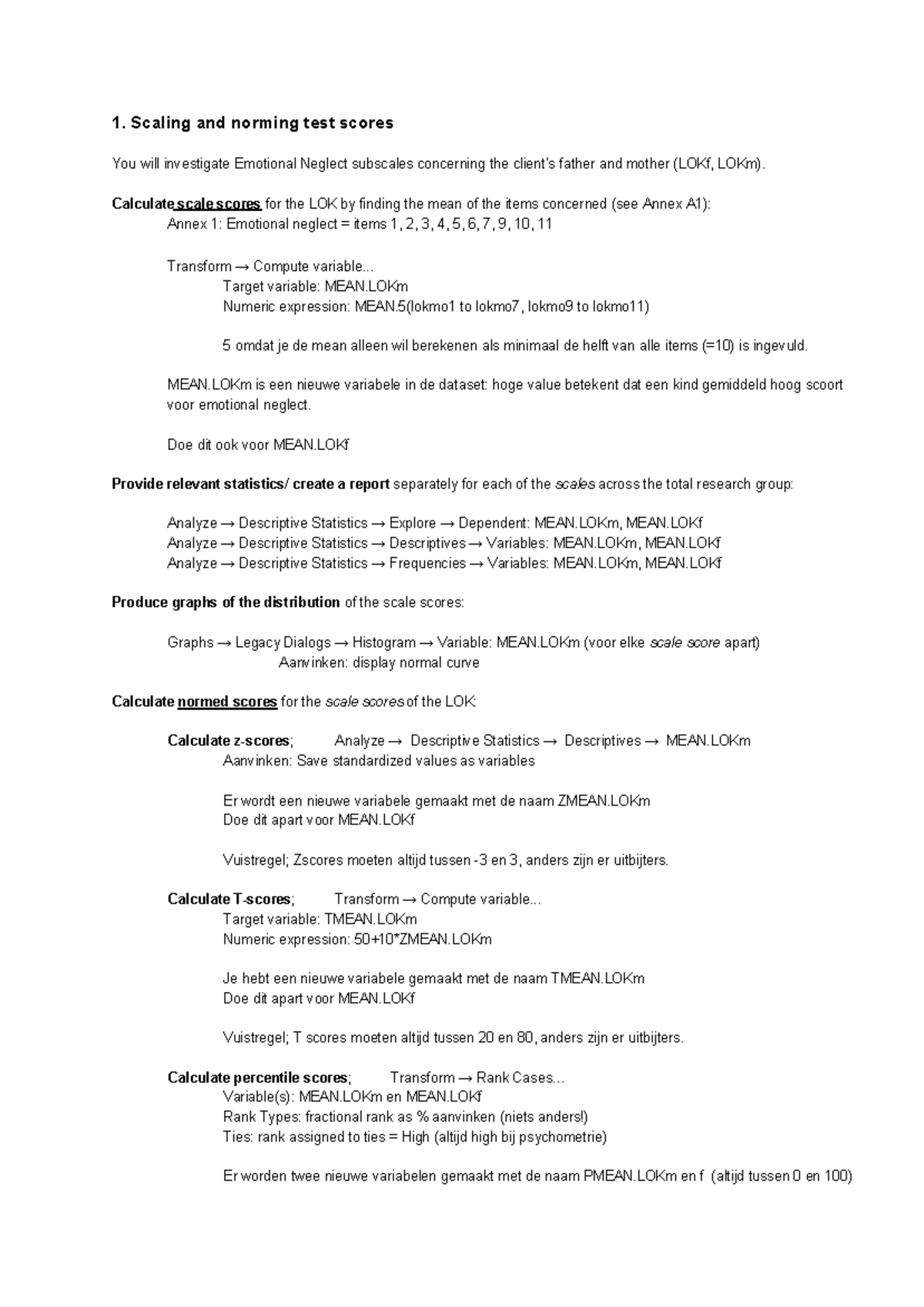 Stappenplan voor SPSS Psychometrie: Schaal- en Normeringstechnieken ...