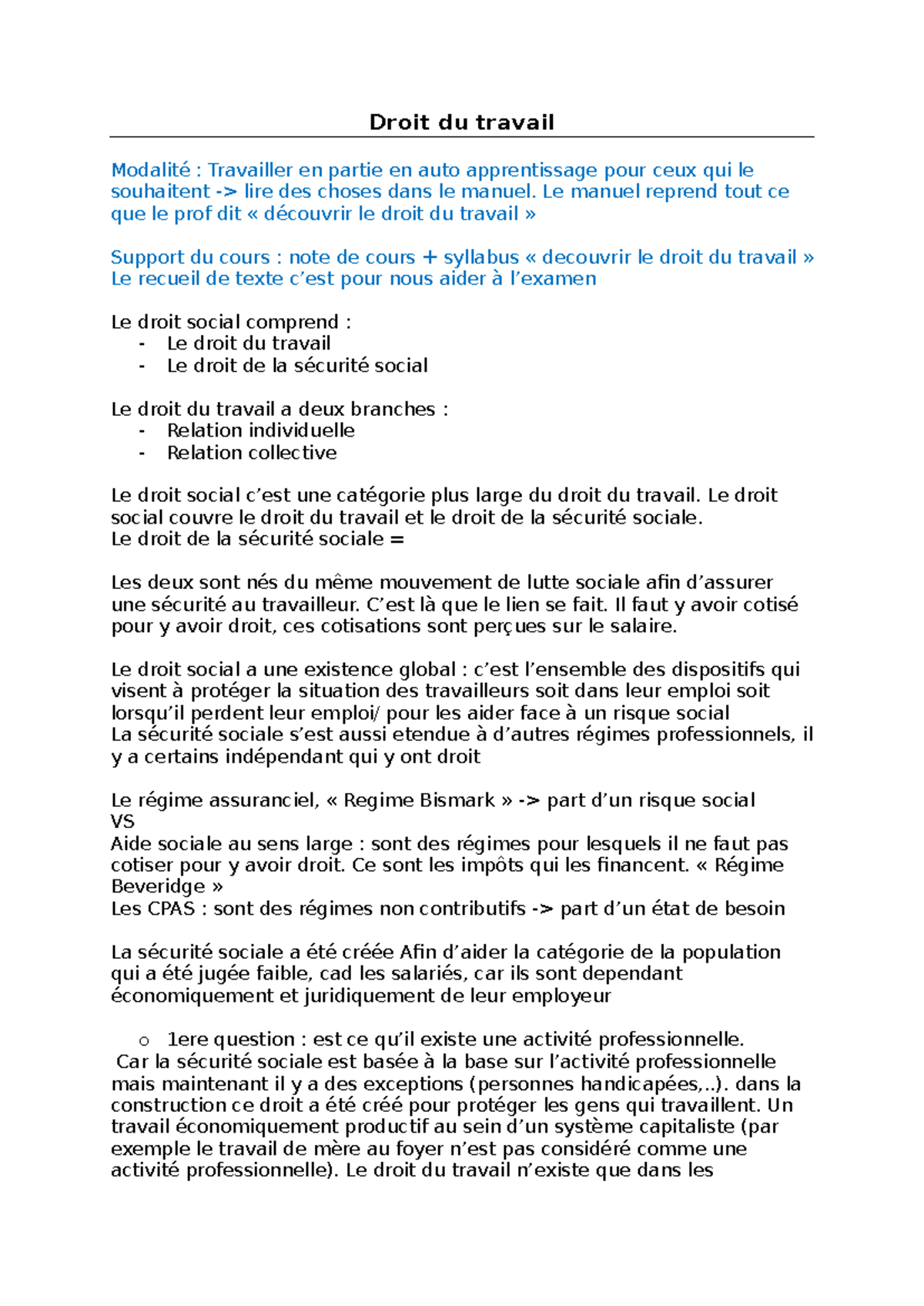 Droit du Travail : Notes de Cours et Concepts Clés en Droit Social ...