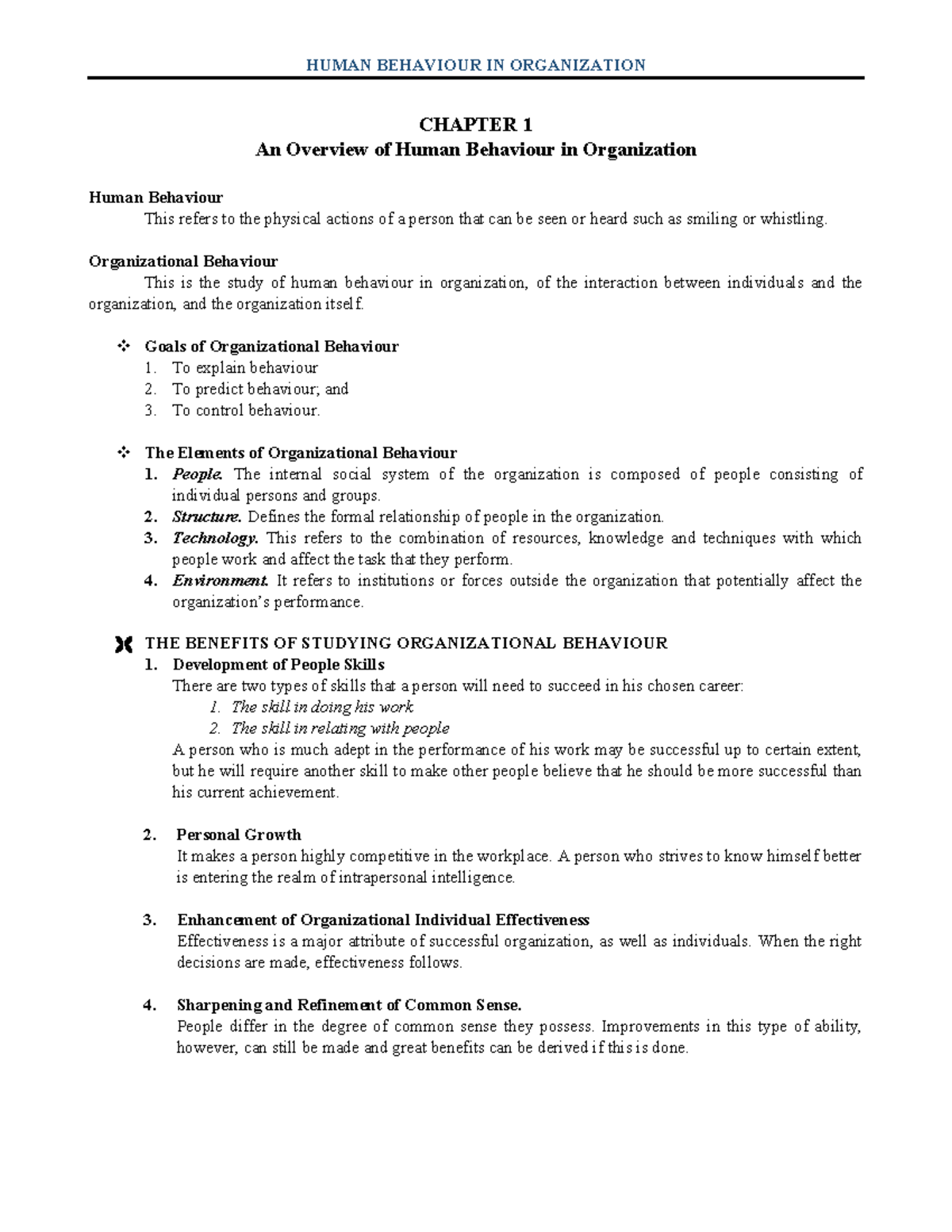 Human Behavior in Organization - HUMAN BEHAVIOUR IN ORGANIZATION ...