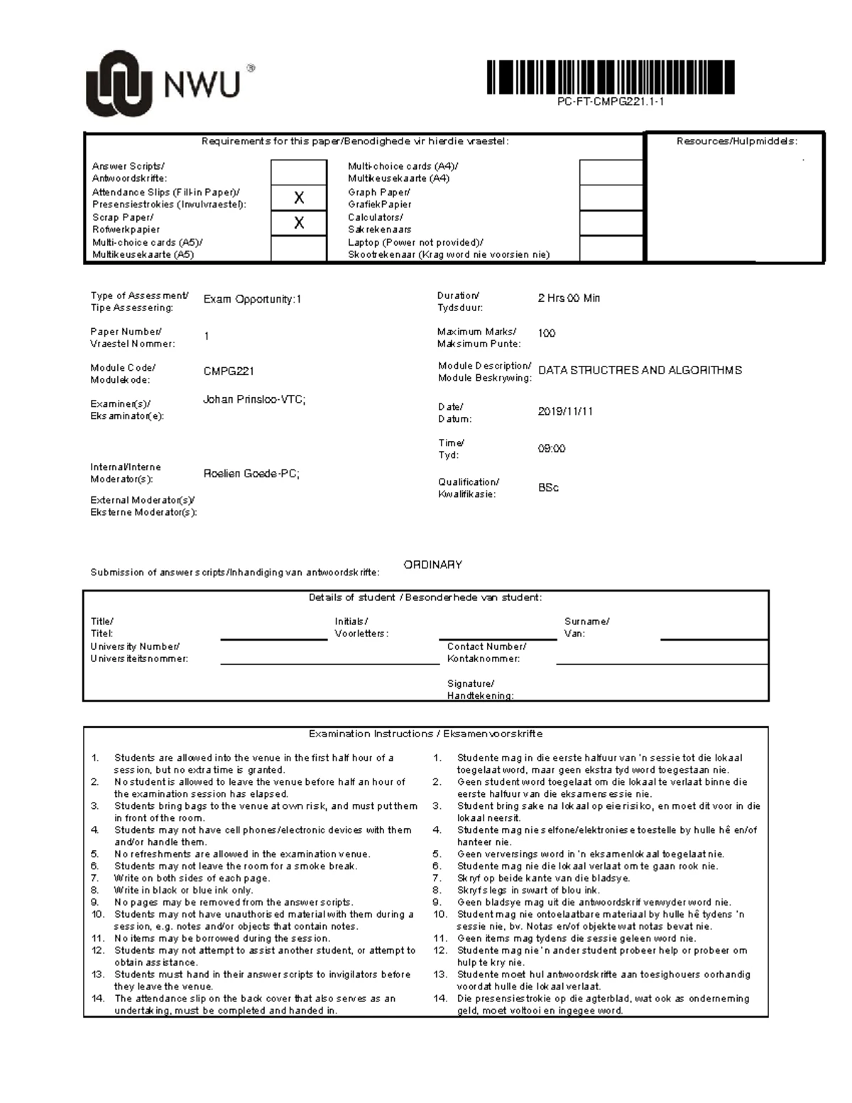 CMPG221: Mid-Assessment Paper 1 Test Memo and Solutions - Studocu