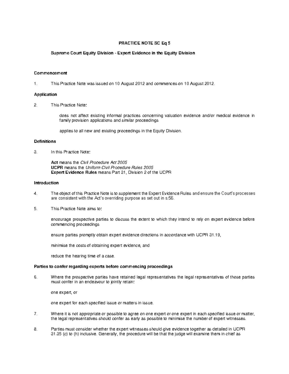 Week 9 PN SC EQ 05 - Expert Evidence in the Equity Division - PRACTICE ...
