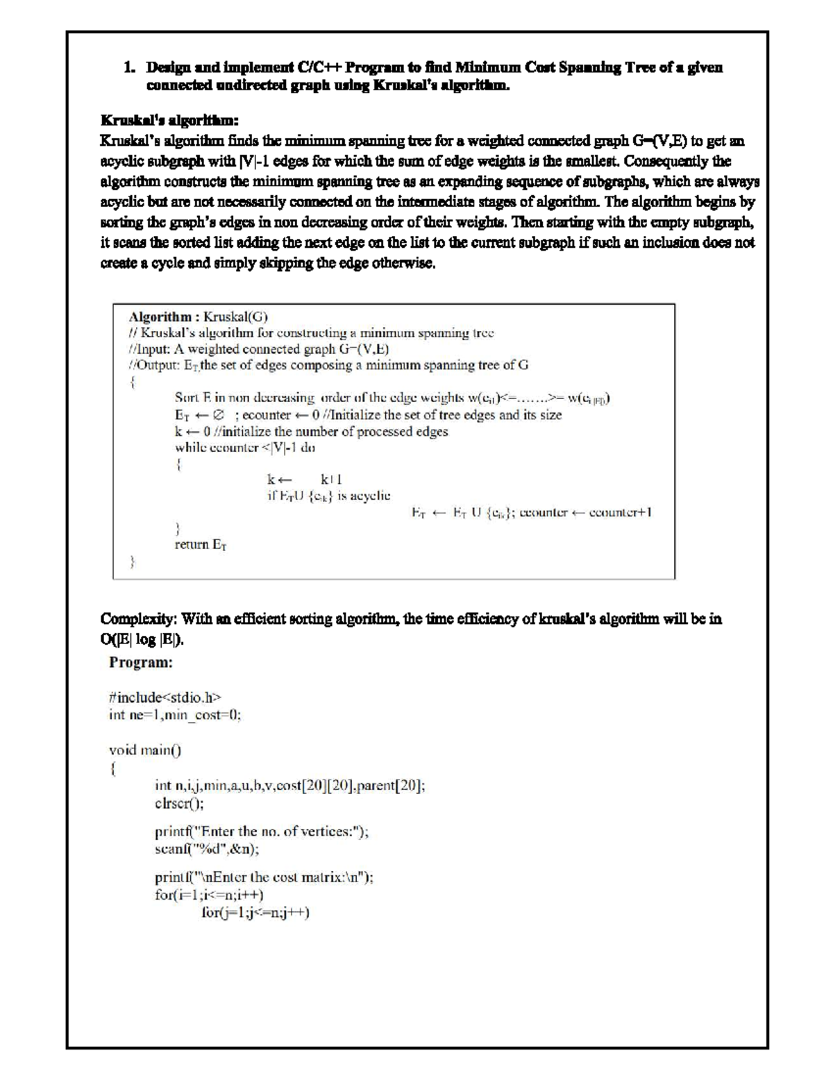 P1 - Minimum Cost Spanning Tree Algorithm Implementation - Studocu