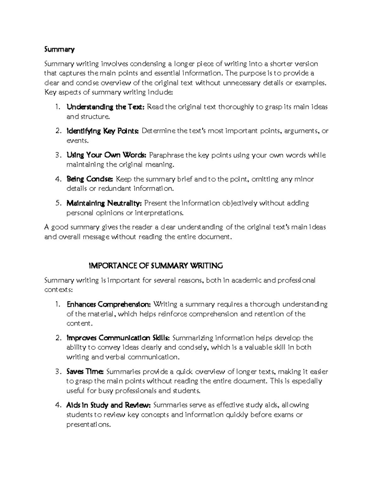 Summary&report writting - Summary Summary writing involves condensing a ...
