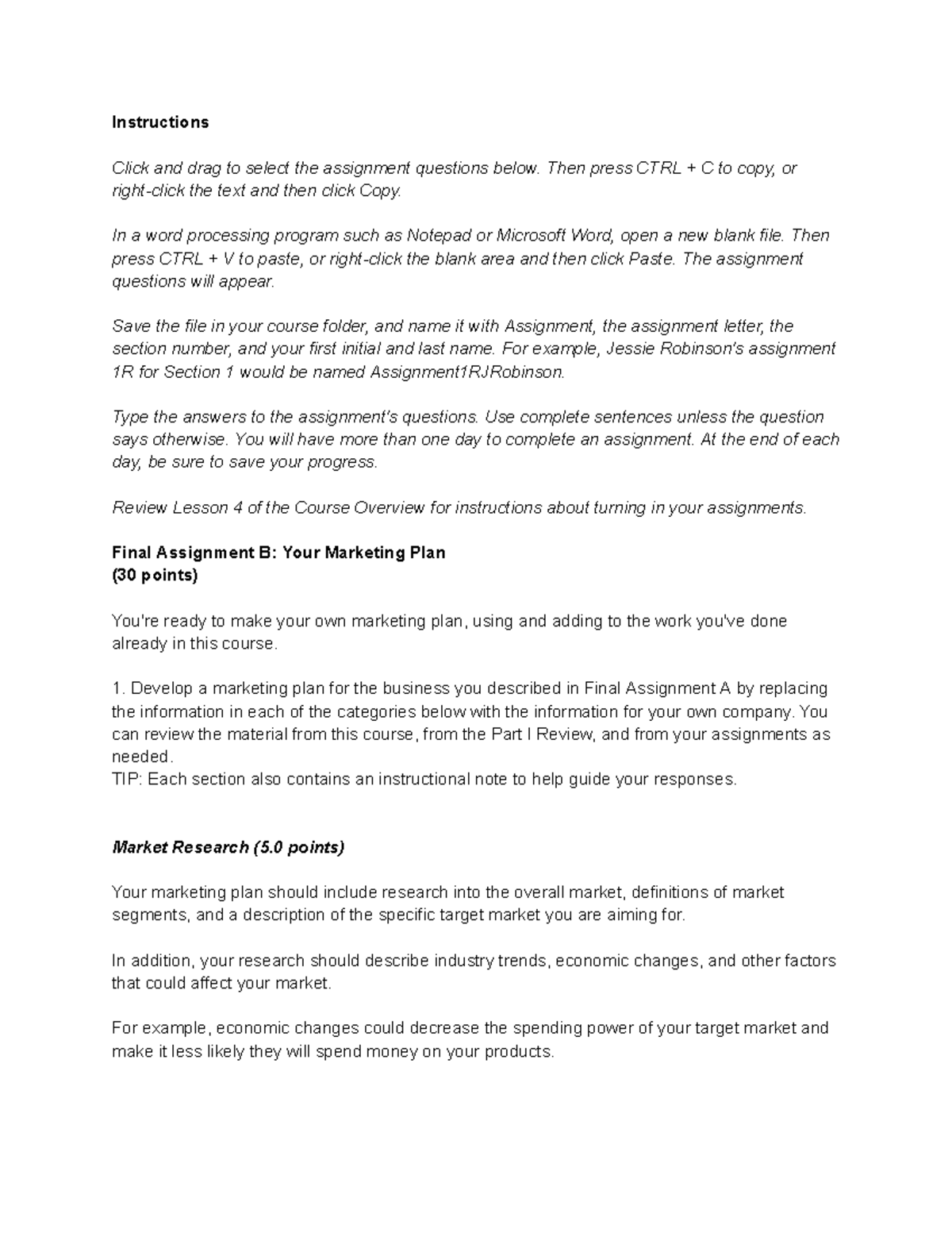 Final Assignment B: Marketing Plan for Business Course 1RS - Studocu