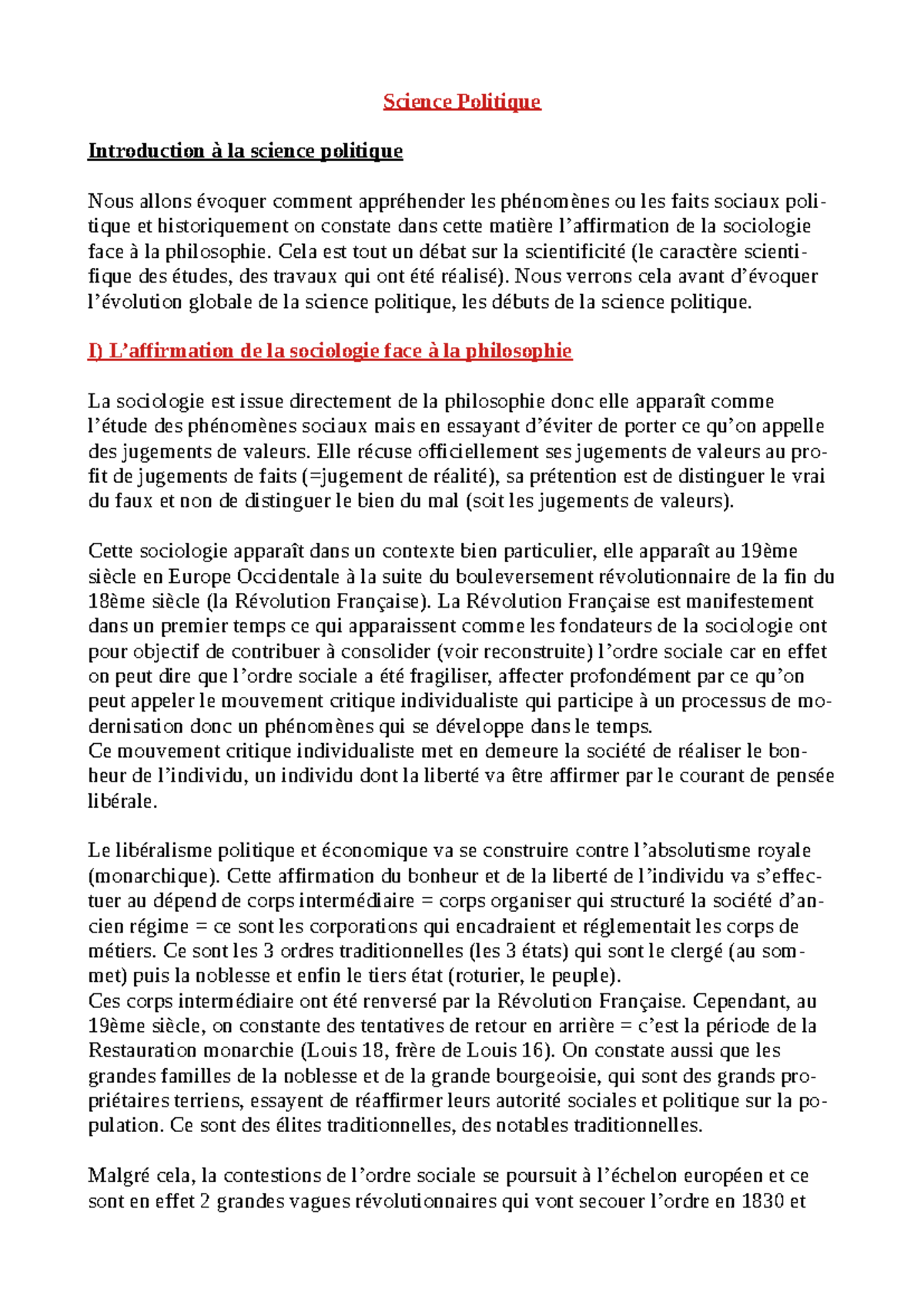 Introduction à la Science Politique - Cours SP101 - Studocu