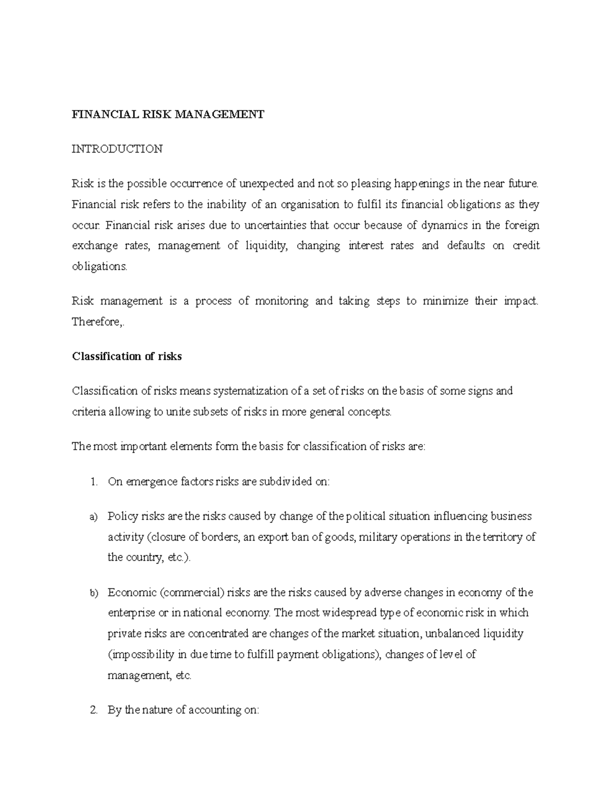 Financial RISK Management Lecture Notes - Agricultural botany - UoN ...