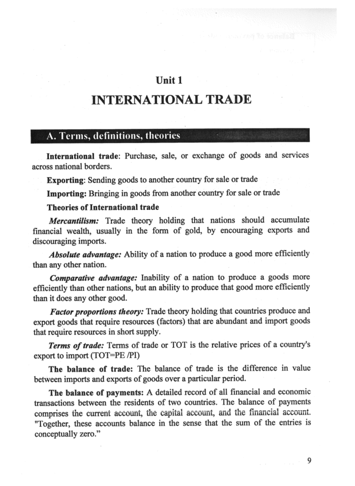 U1 Intl Trade - Reading Notes for Unit 1 - Studocu