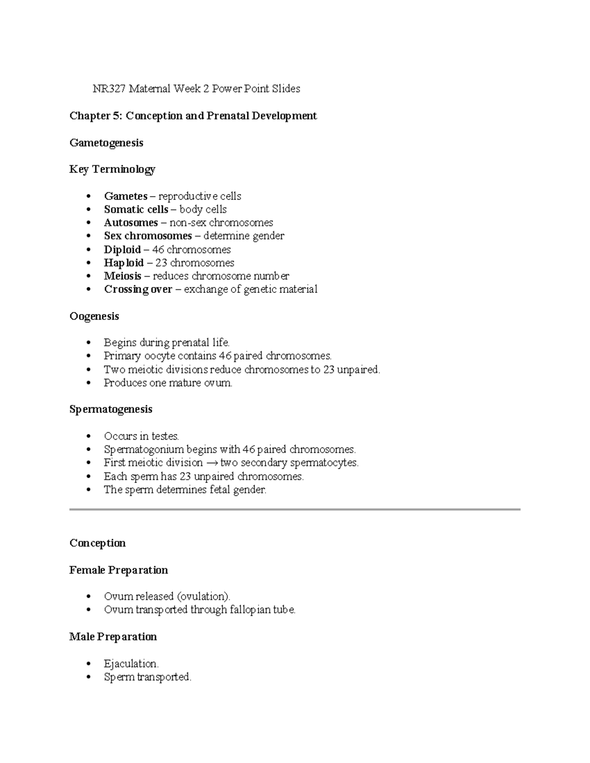 NR327 Maternal Week 2: Conception & Prenatal Development Slides - Studocu
