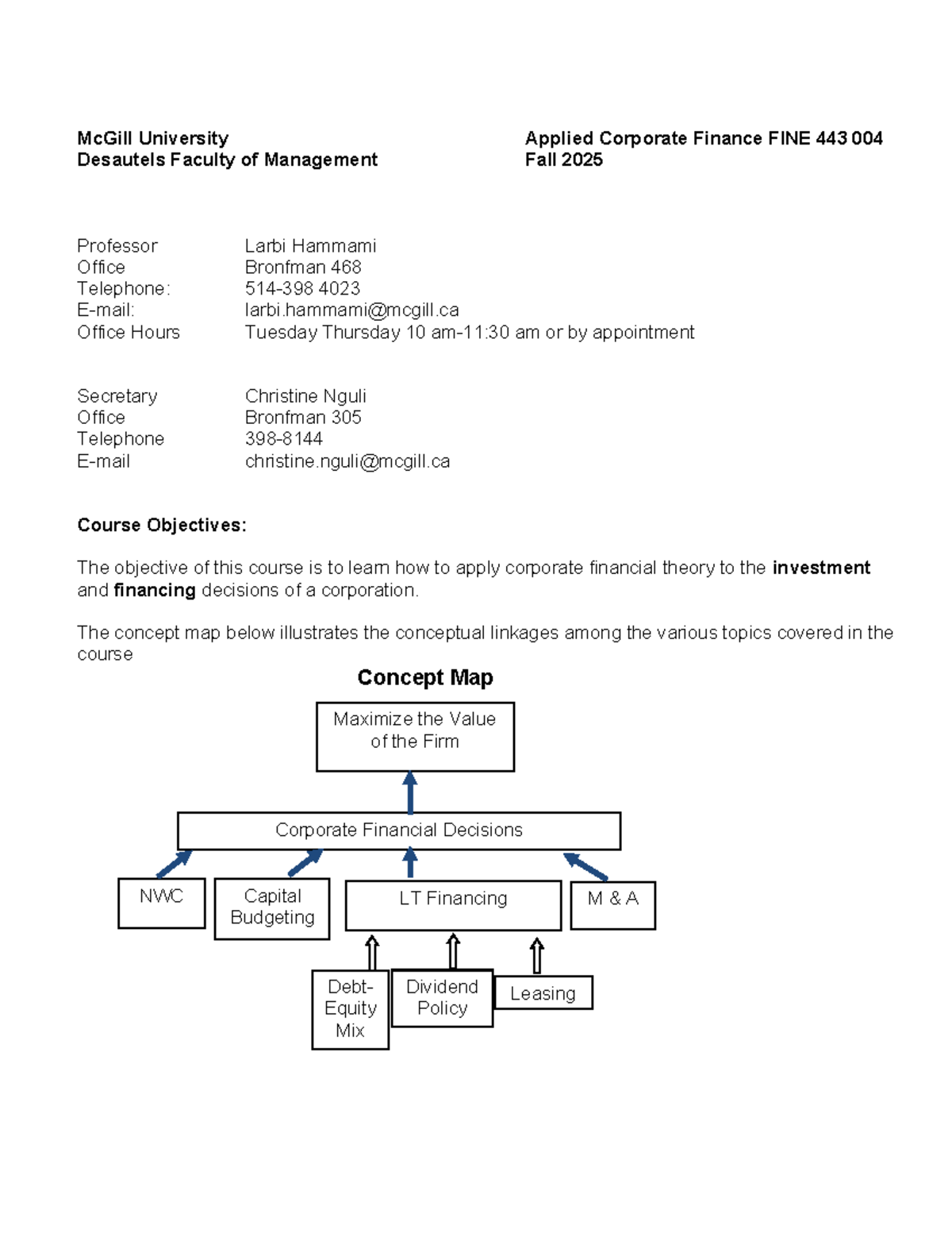 FINE 443 004 Applied Corporate Finance Course Outline Fall 2025 - Studocu