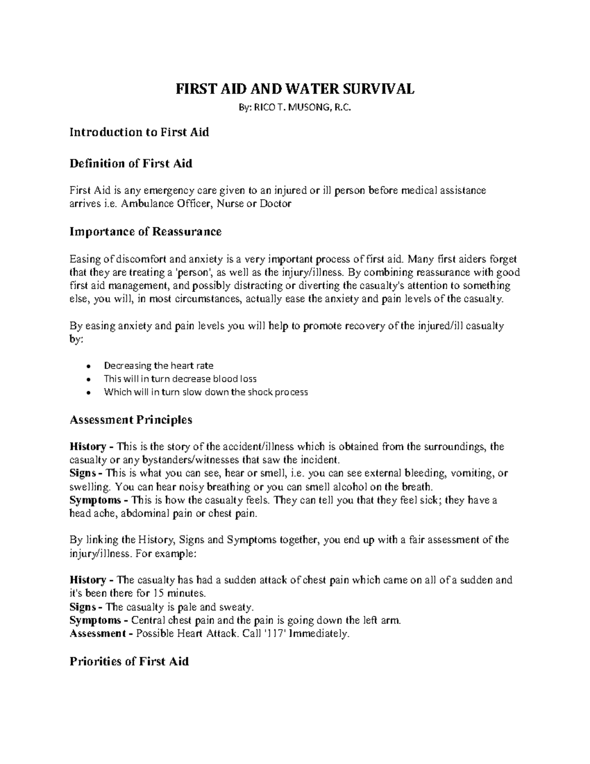 Final Exam Study Notes for First Aid and Water Survival (F2) - Studocu