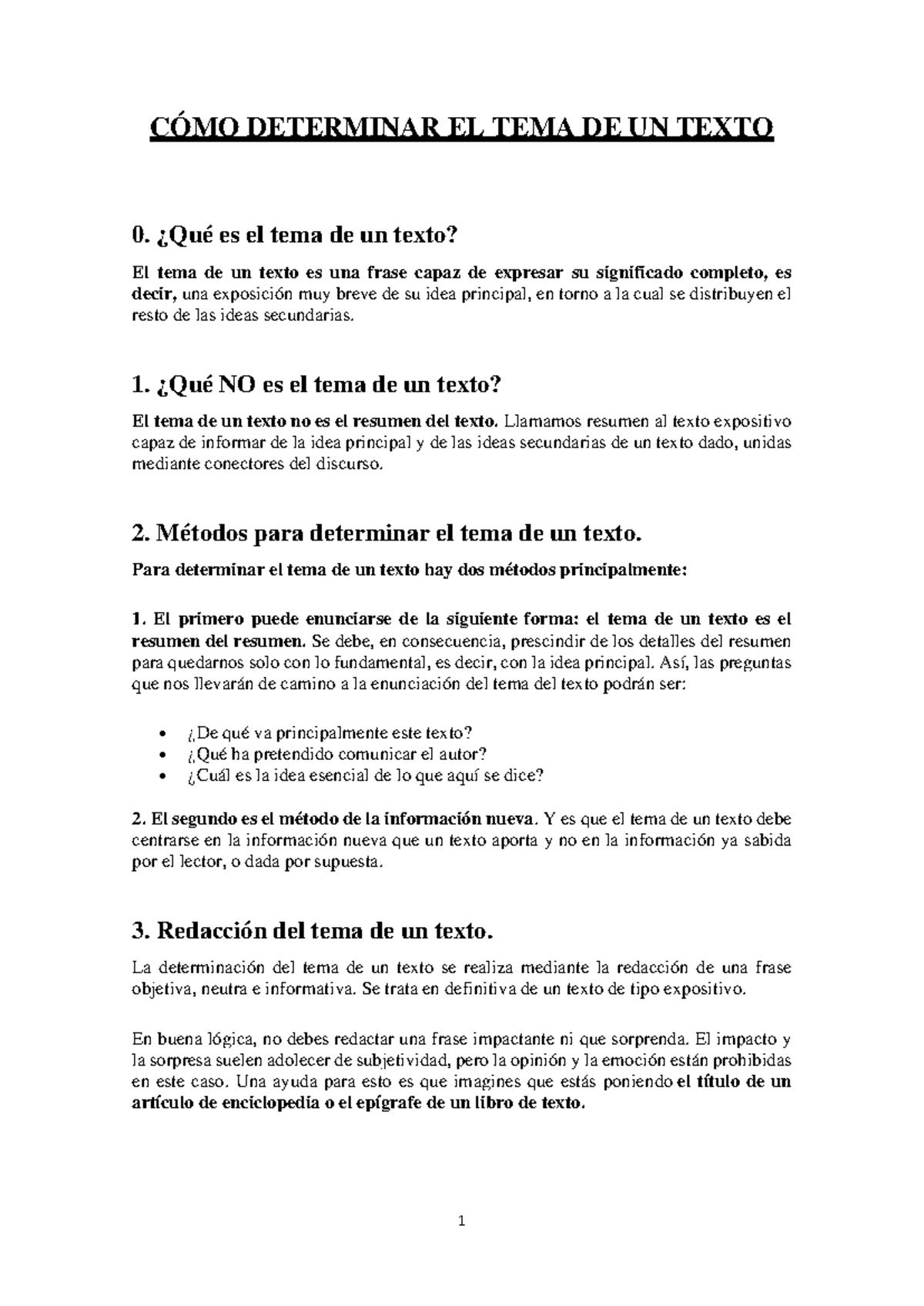 Determinación del Tema de un Texto: Métodos y Errores Comunes - Studocu
