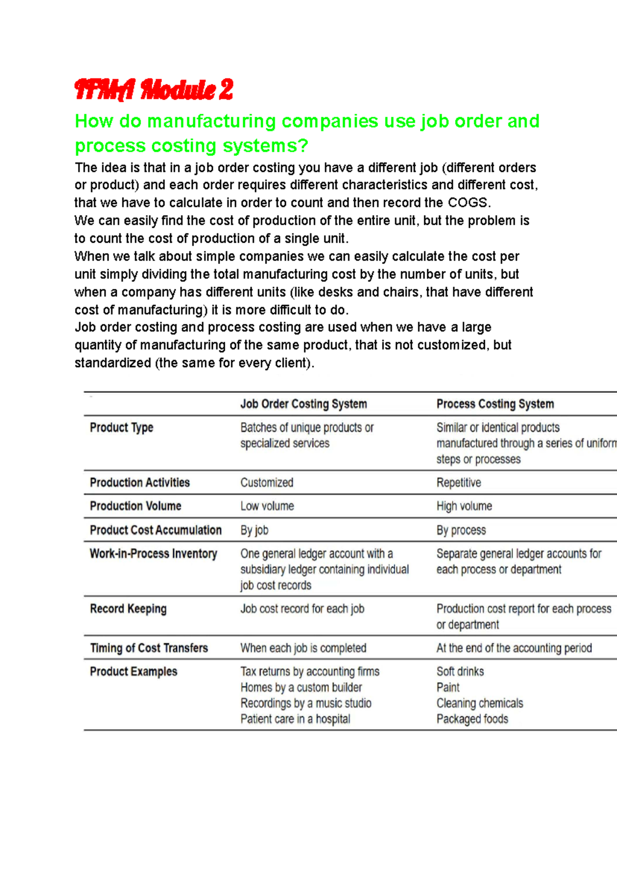 IFMA Module 2 - Complete Notes on Job Order & Process Costing Systems ...
