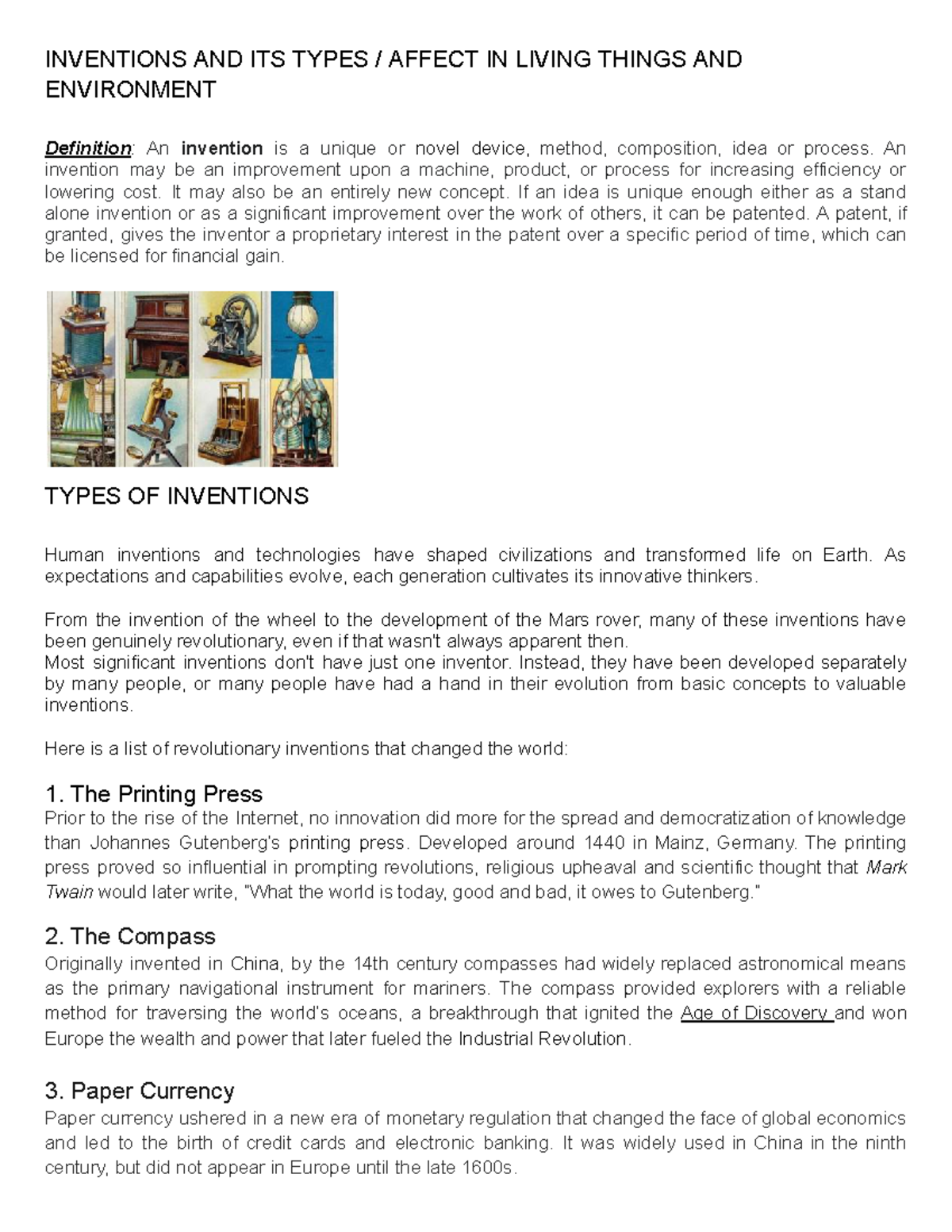 Inventions and Their Impact on Life and Environment: A Study Guide ...