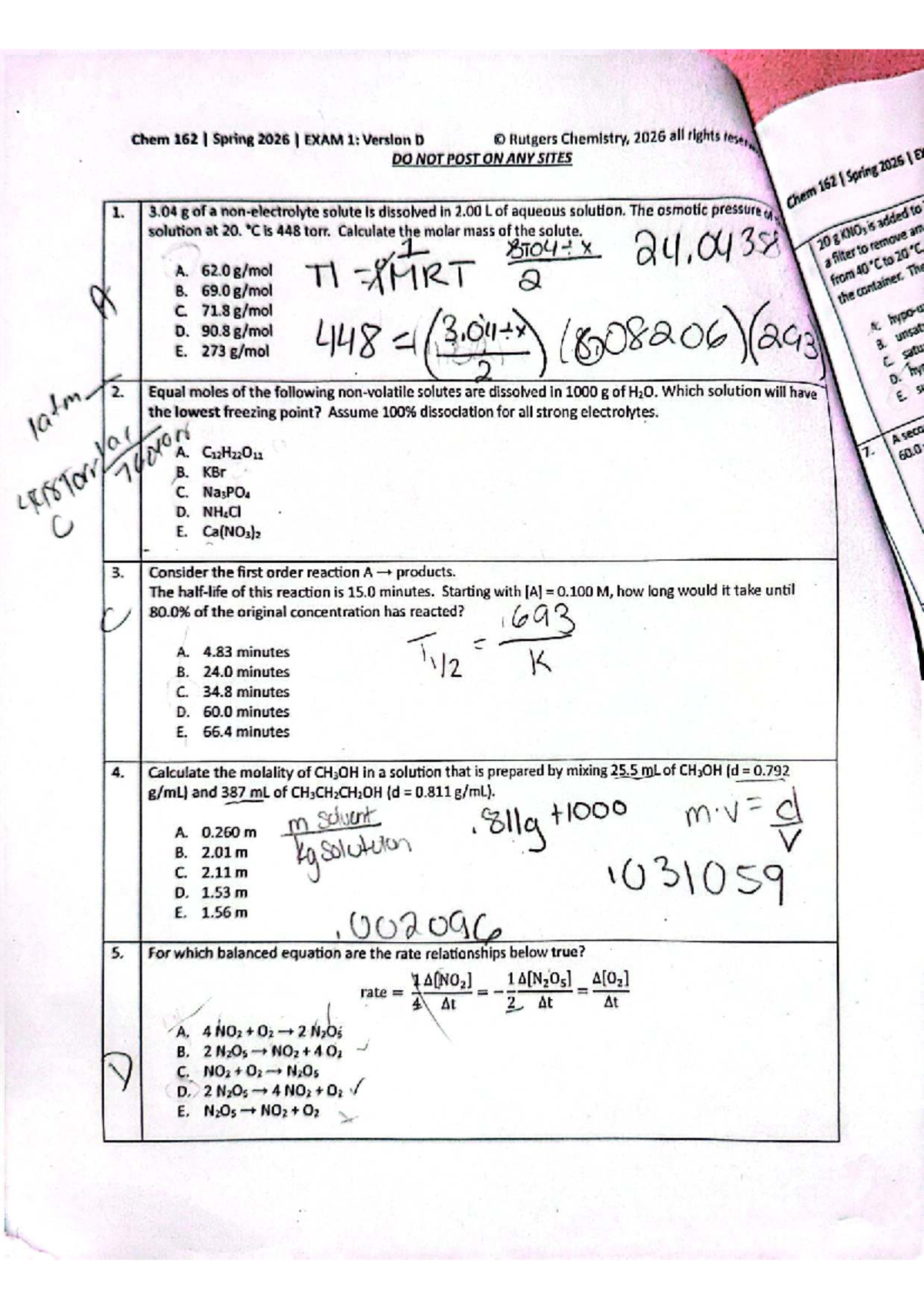 Chem 162 Spring 2026 Exam 1: Version D - Rutgers University - Studocu