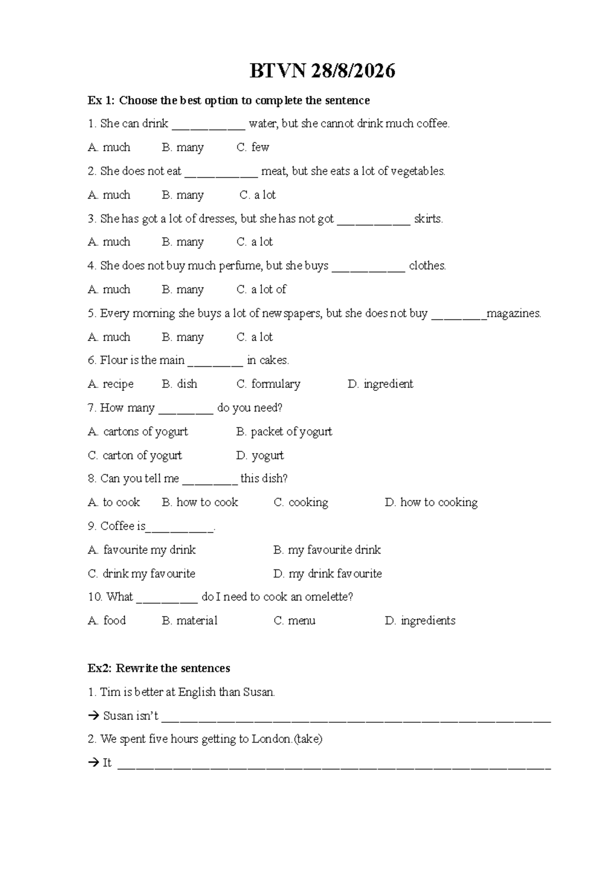 BTVN 28: Practice Materials for Sentence Completion and Vietnamese Food ...