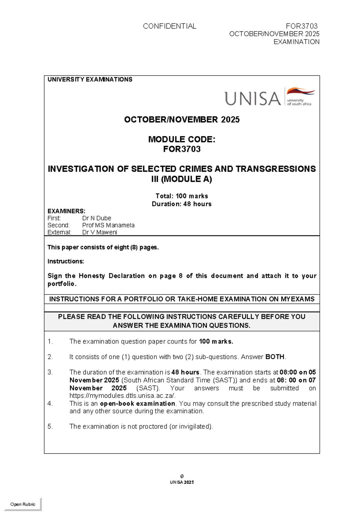 FOR3703 2025 EXAMINATION PORTFOLIO GUIDELINES AND INSTRUCTIONS - Studocu
