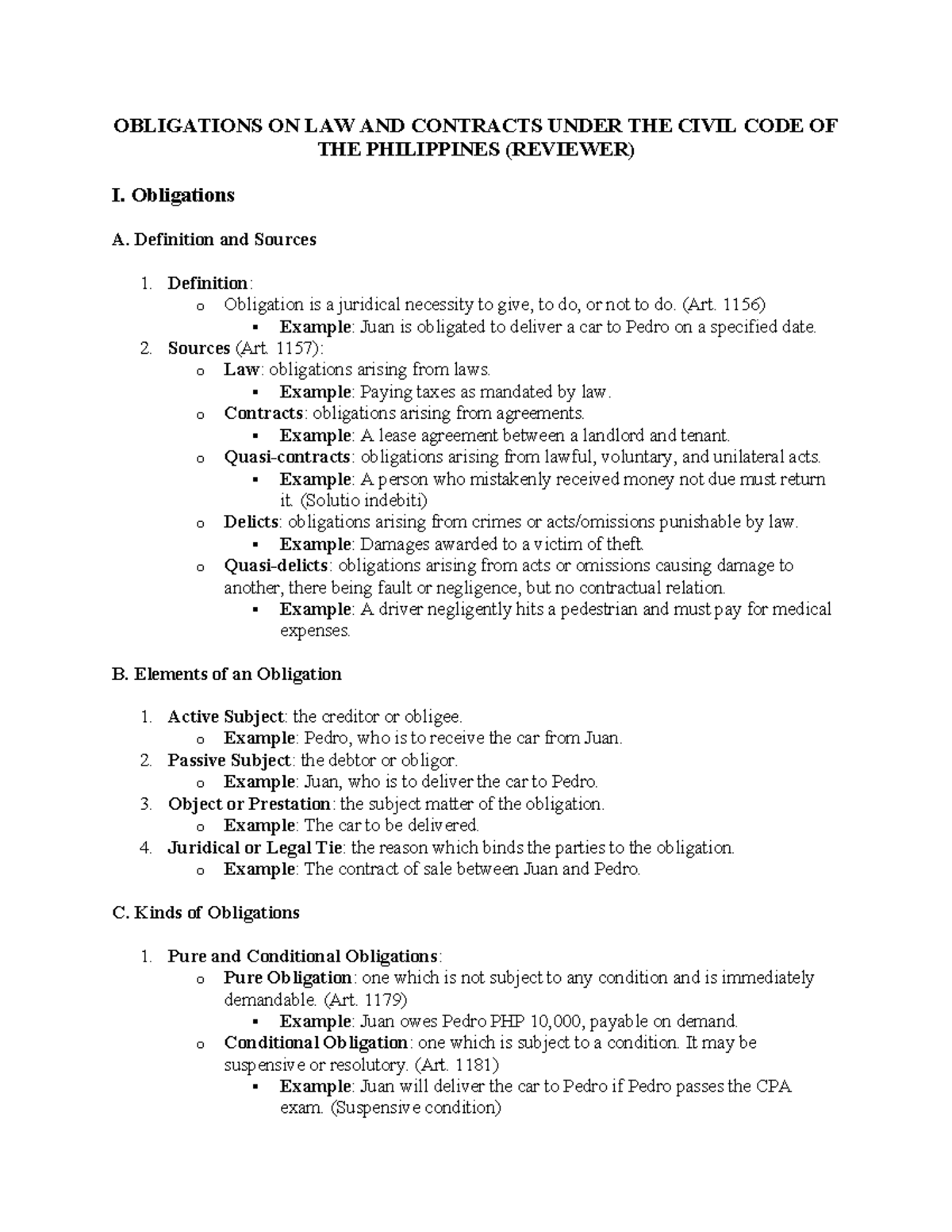 Reviewer on Obligations on Law and Contracts - OBLIGATIONS ON LAW AND ...