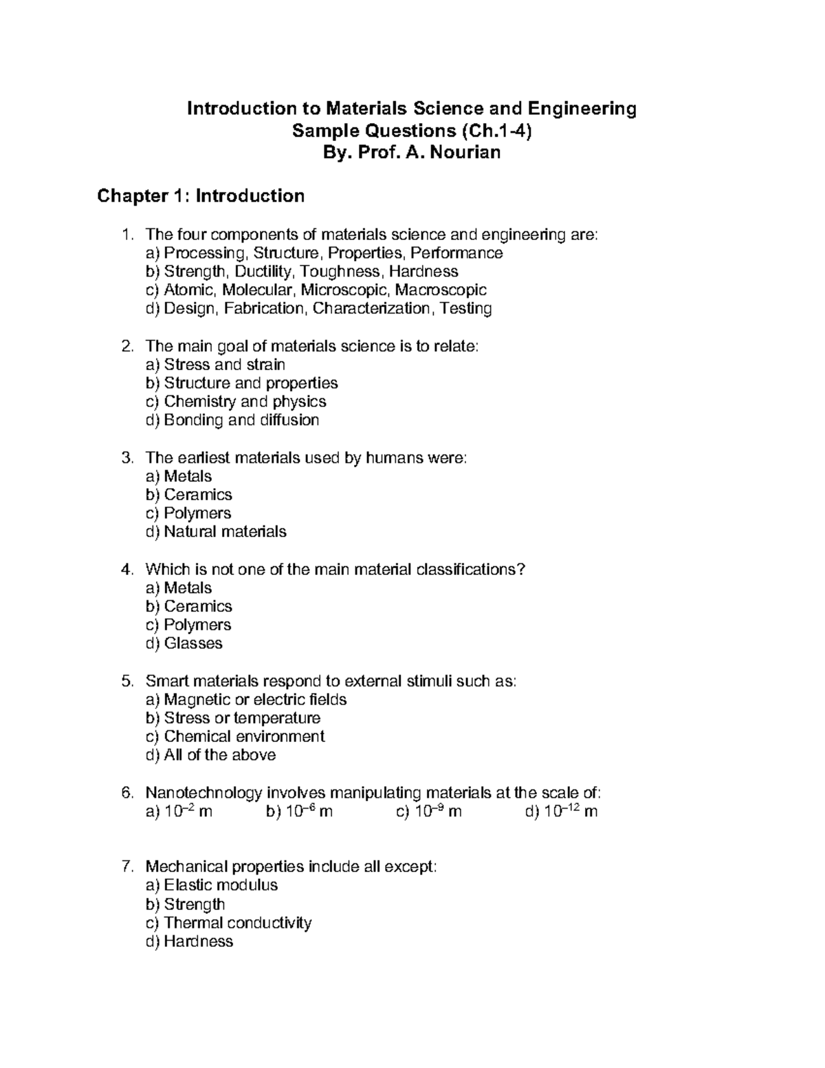 Sample Questions for Materials Science & Engineering (Ch 1-4) - Studocu