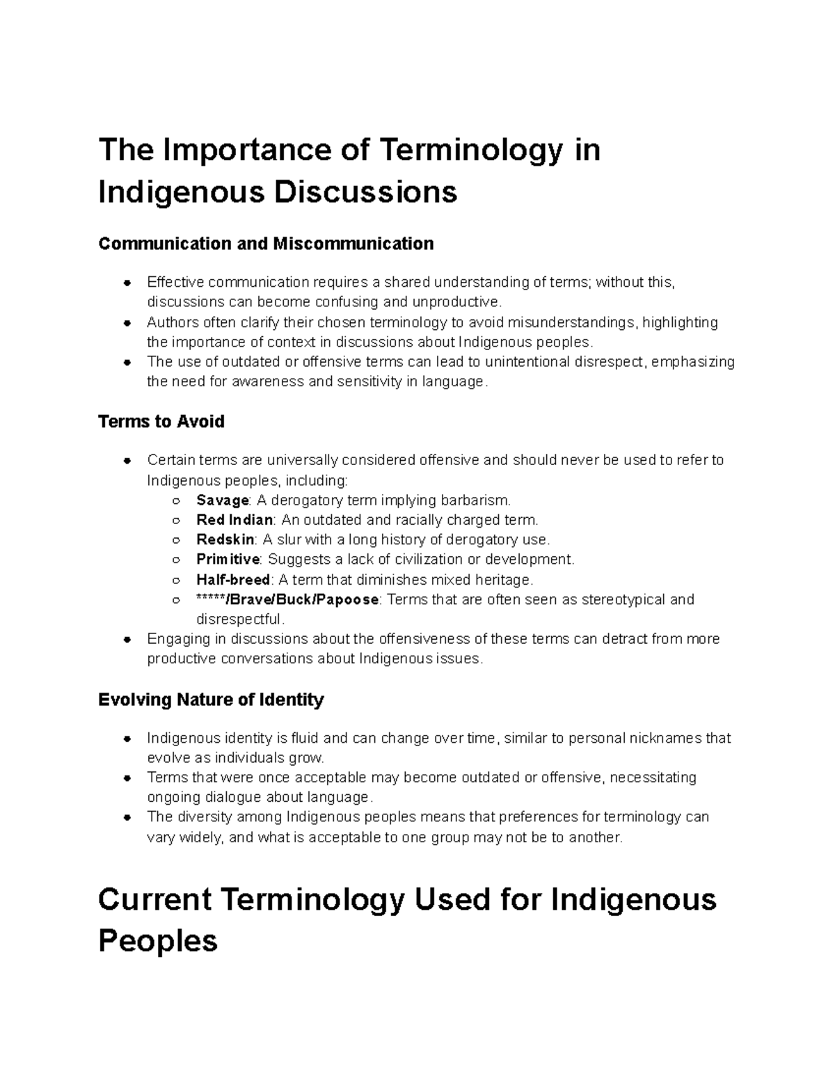 Indigenous Terminology and Communication: Study Guide for Part 2 Exam ...