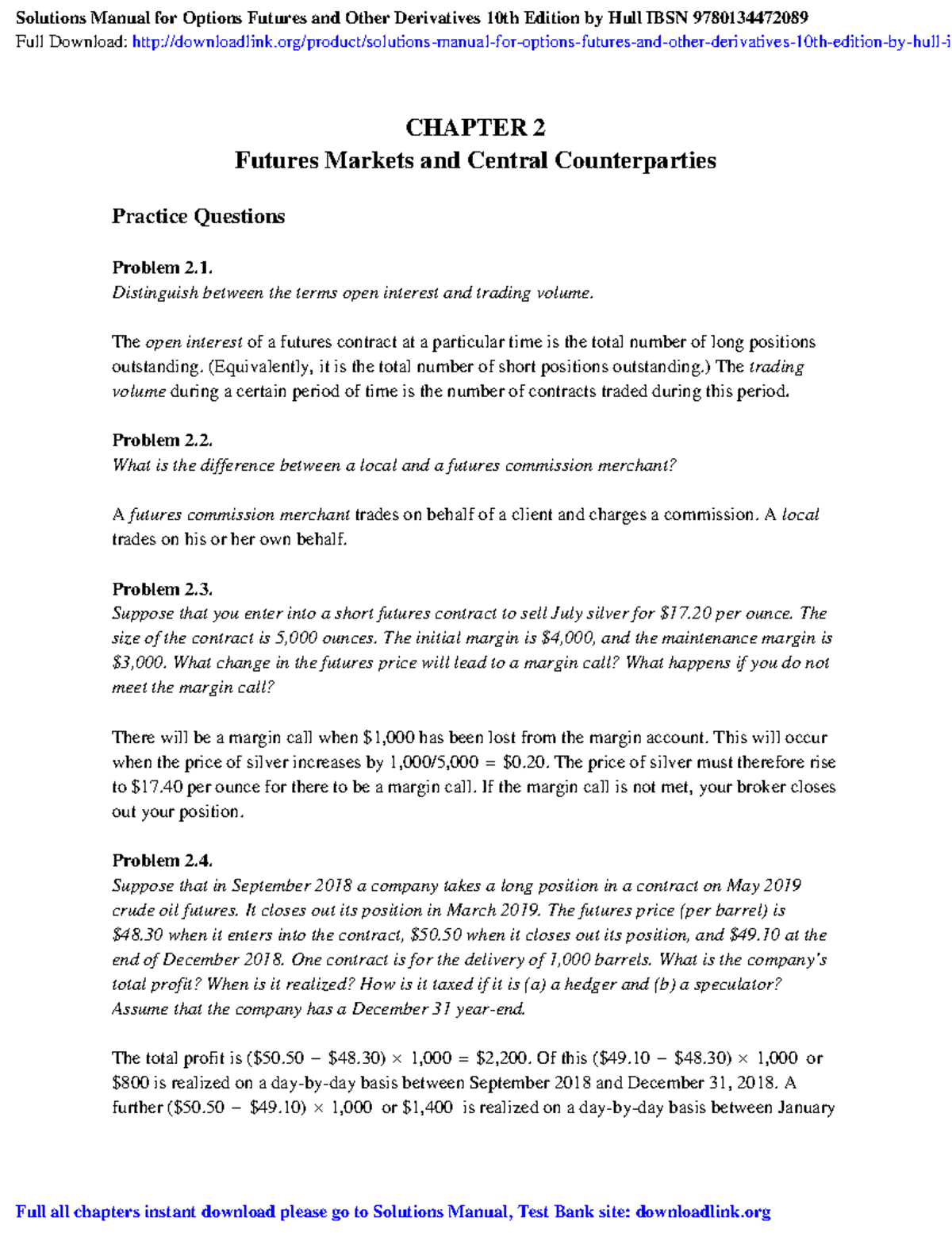 Solutions Manual for Options Futures and Other Derivatives: Chapter 2 ...