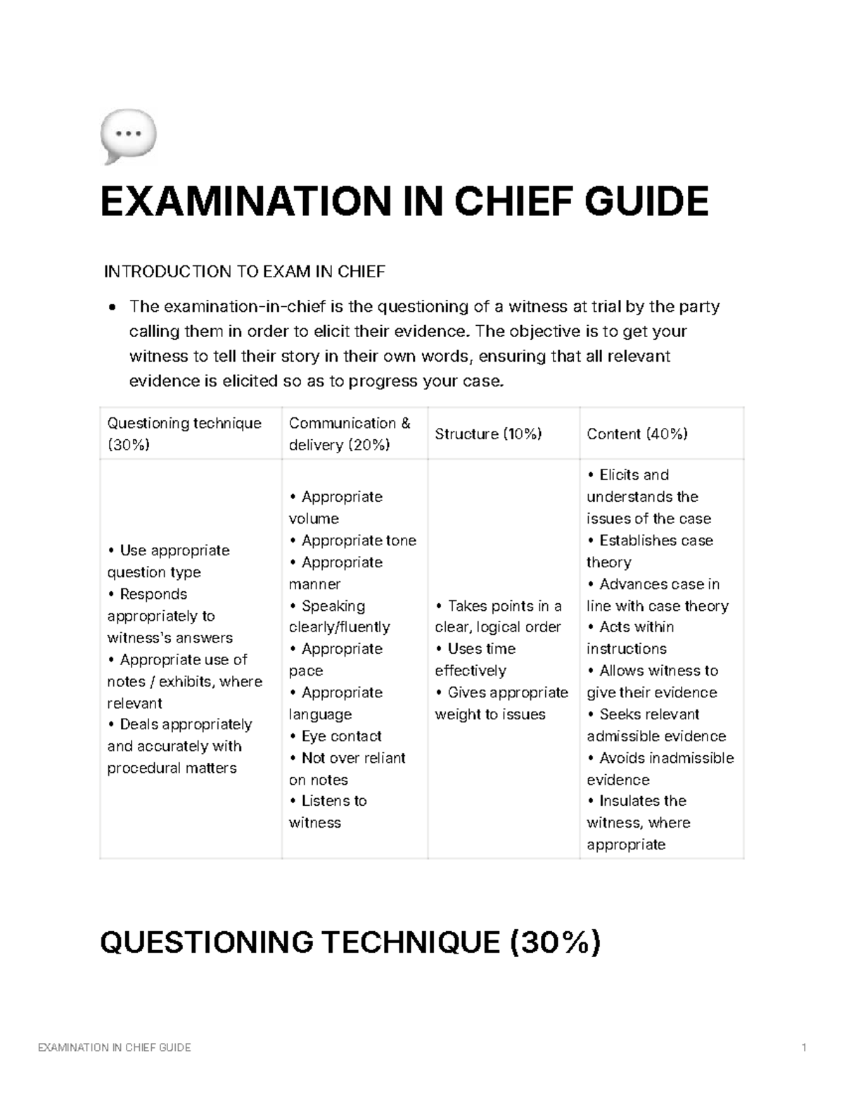 Examination in Chief Guide: Techniques and Best Practices - Studocu