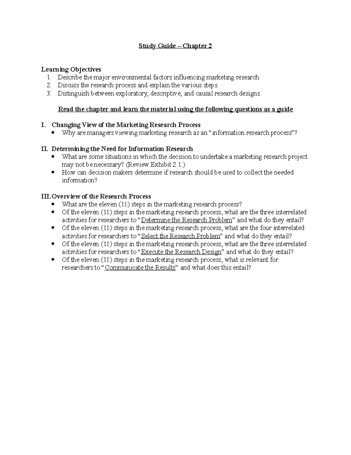 Chapter 2 Study Guide: Marketing Research Process and Designs - Studocu