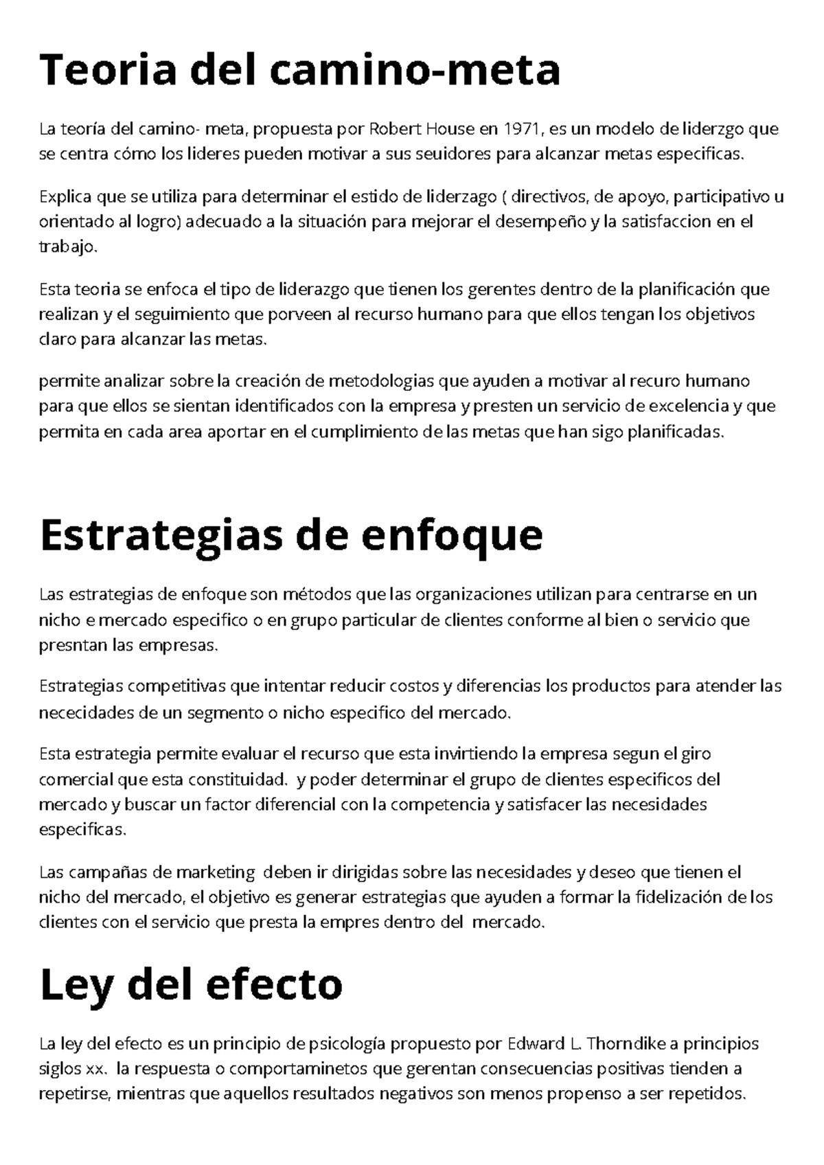 Teoría del Camino-Meta y Estrategias de Liderazgo y Marketing - Studocu
