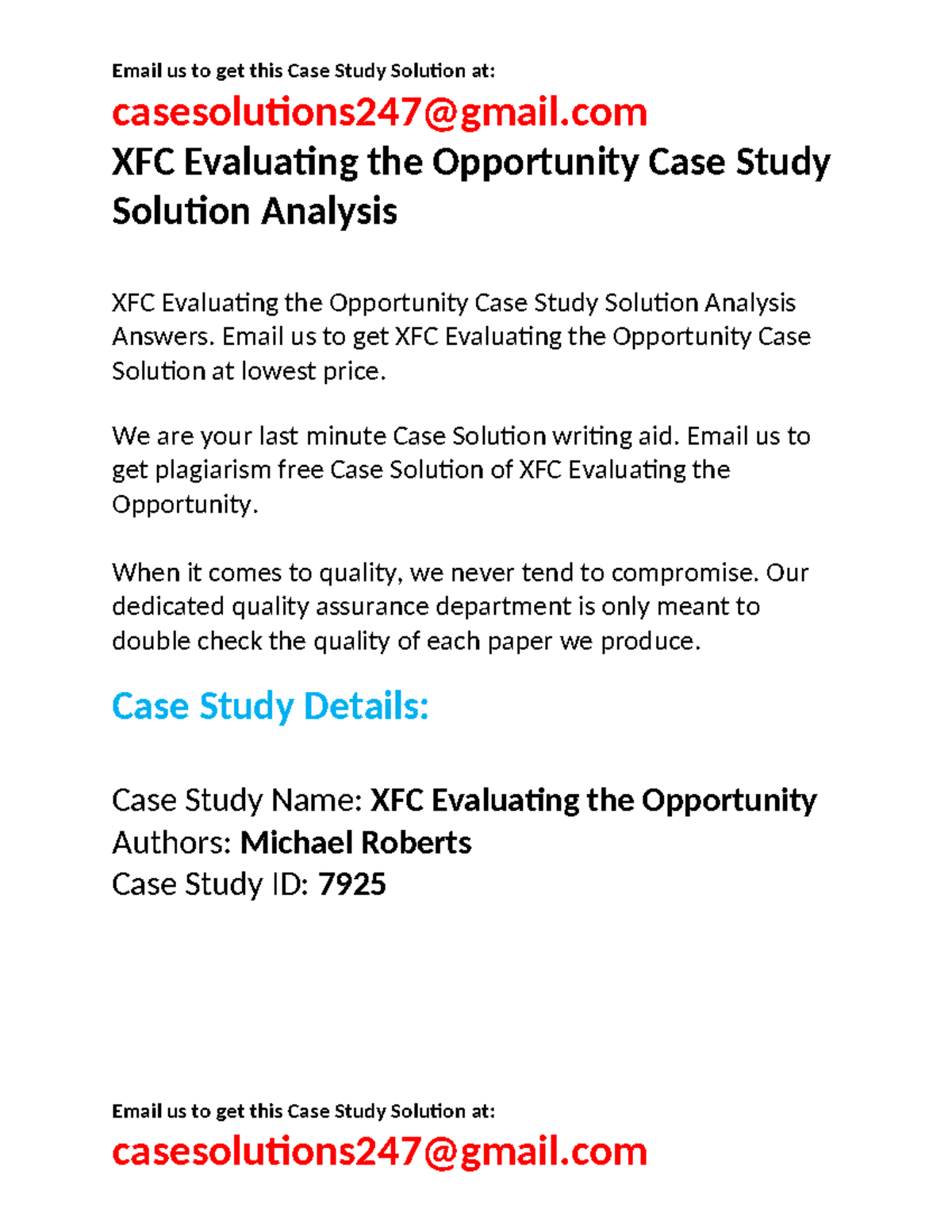 XFC Case Study Solution Analysis: Evaluating the Opportunity - Studocu