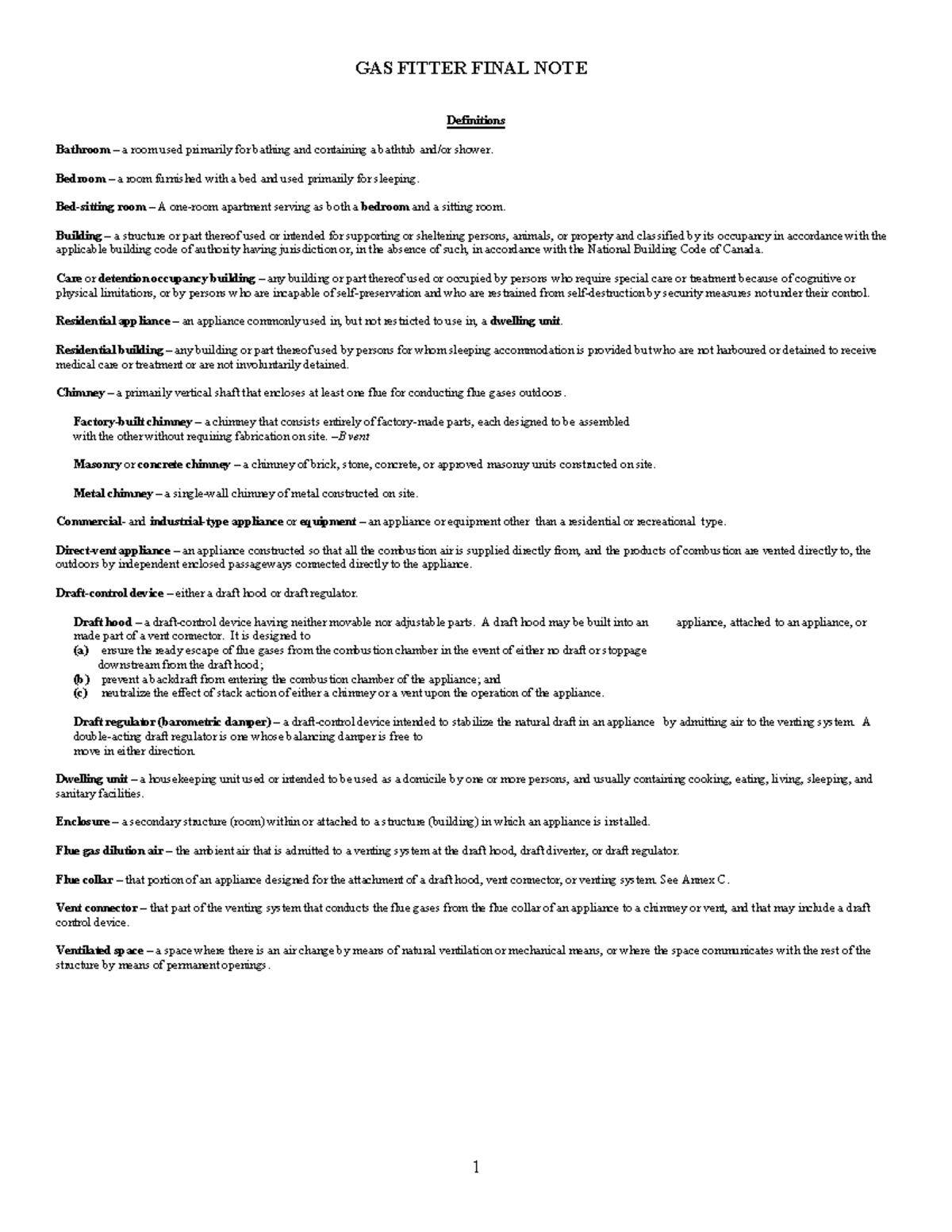 GAS FITTER FINAL NOTES FOR MODULES 1-5: ESSENTIAL DEFINITIONS ...