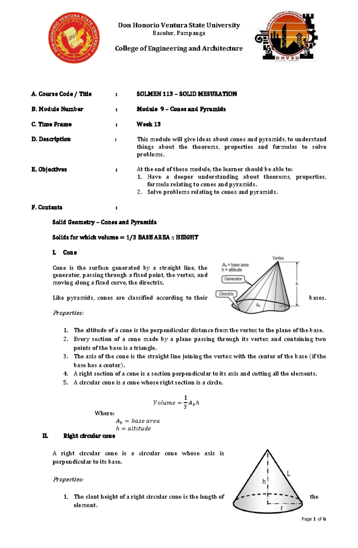 SOLMEN 113: Module 9 - Understanding Cones and Pyramids - Studocu