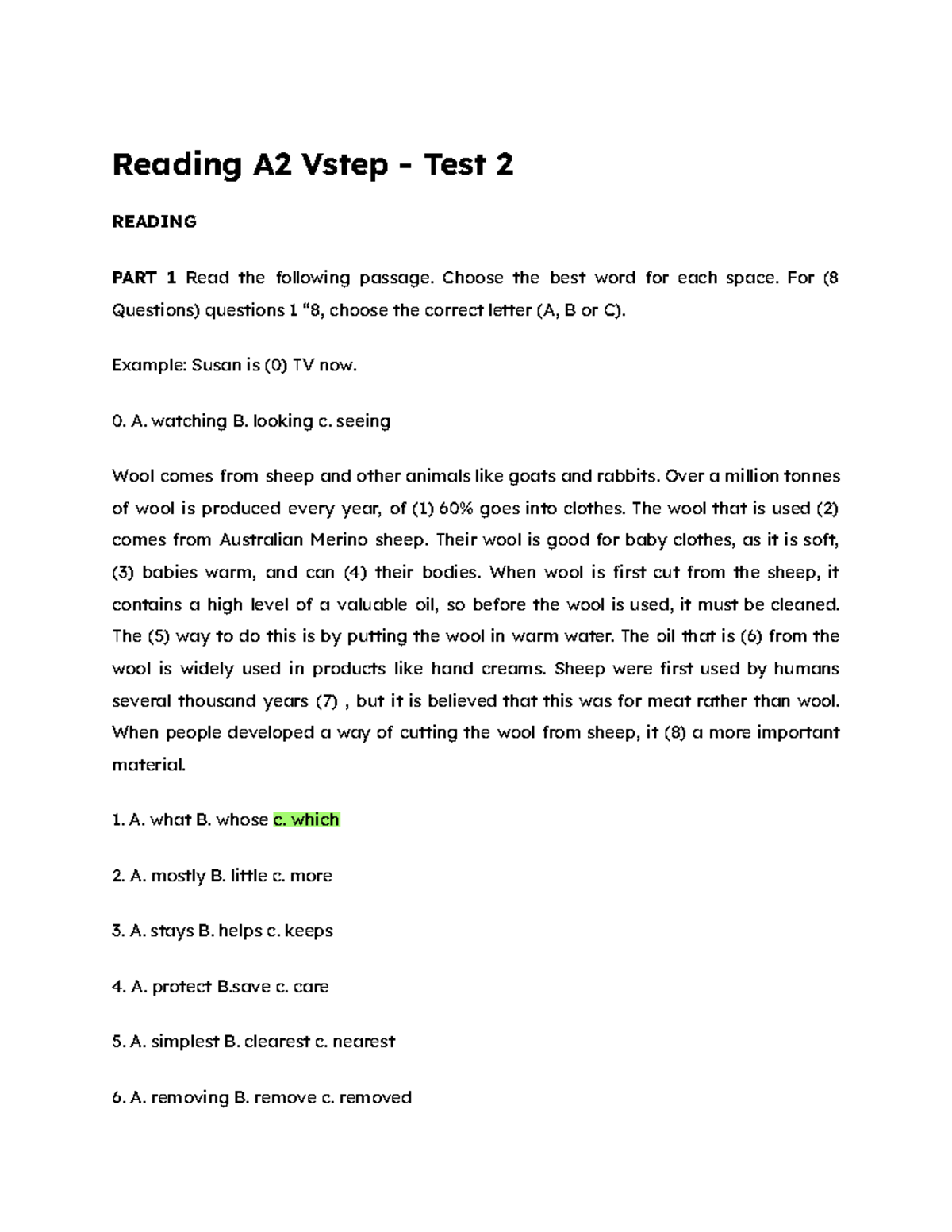 ĐỀ THI TIẾNG ANH A2 Vstep - TEST 2 READING & LISTENING - Studocu