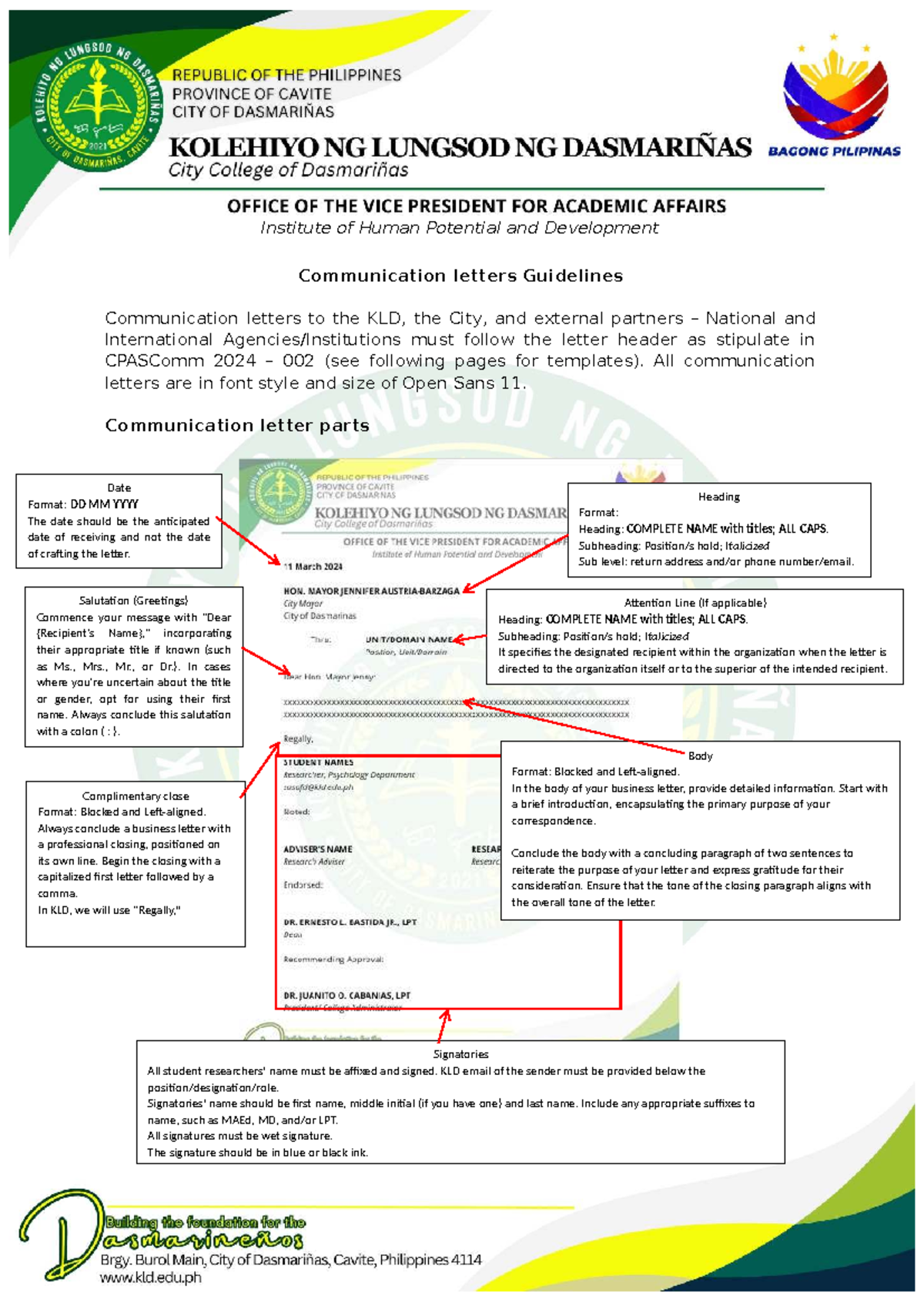 Communication Letters Guidelines for Thesis Research (CPASComm 2024-002 ...