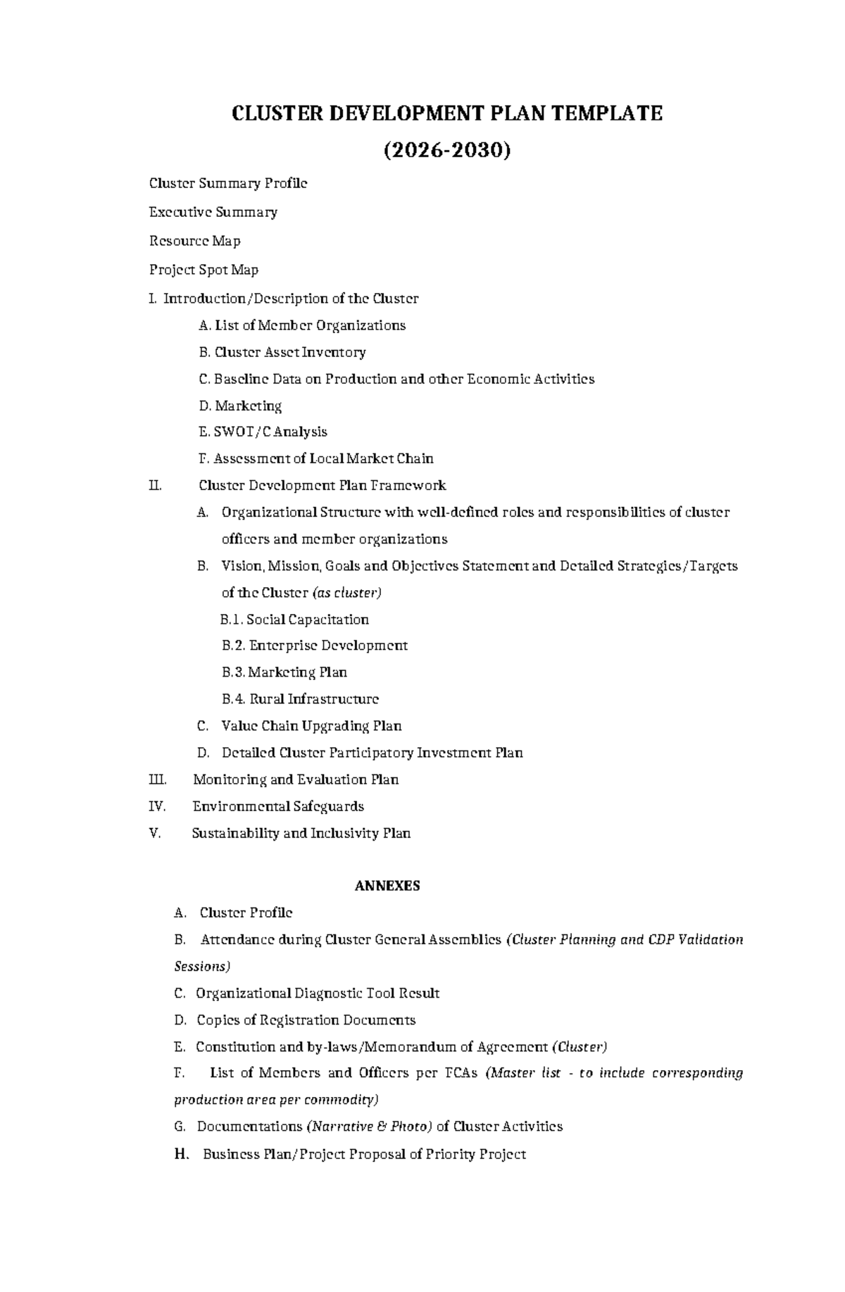 CLUSTER DEVELOPMENT PLAN (CDP) FOR EASTERN LACNOG AGRICULTURAL CLUSTER ...