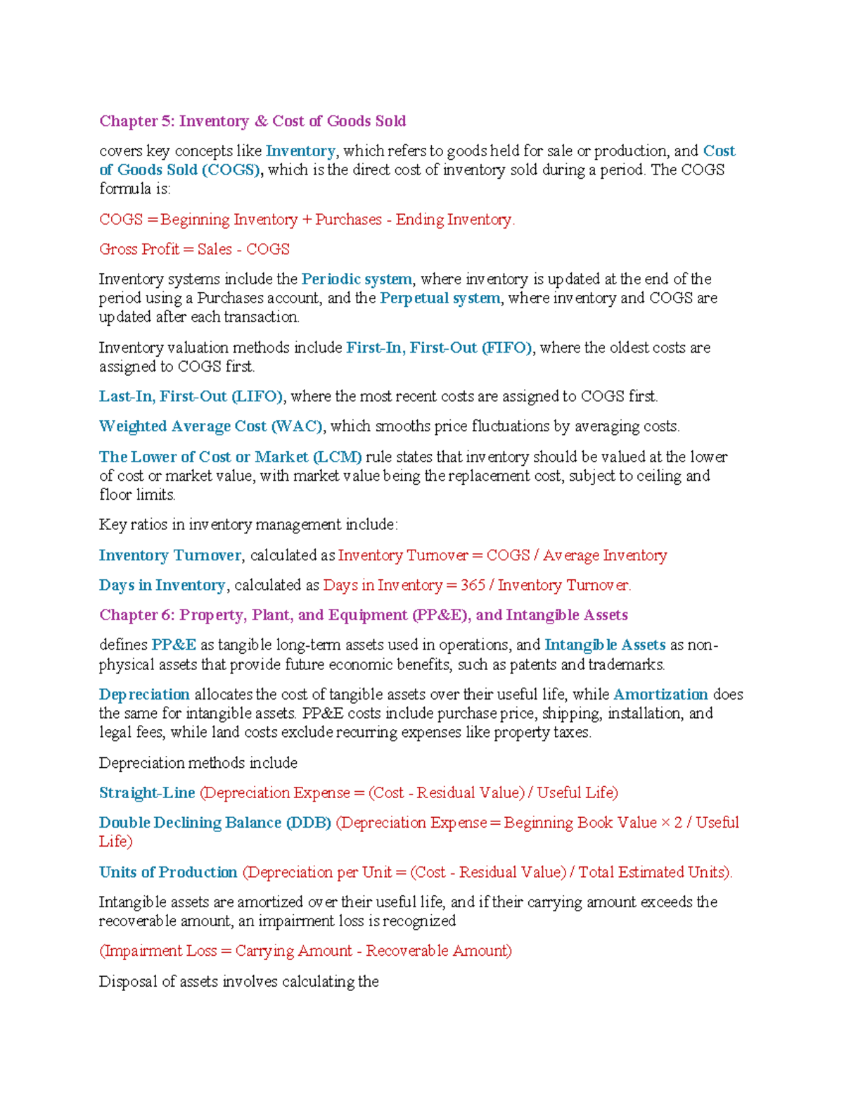 ACC 101 - Chapter Notes on Inventory & Cost of Goods Sold - Studocu