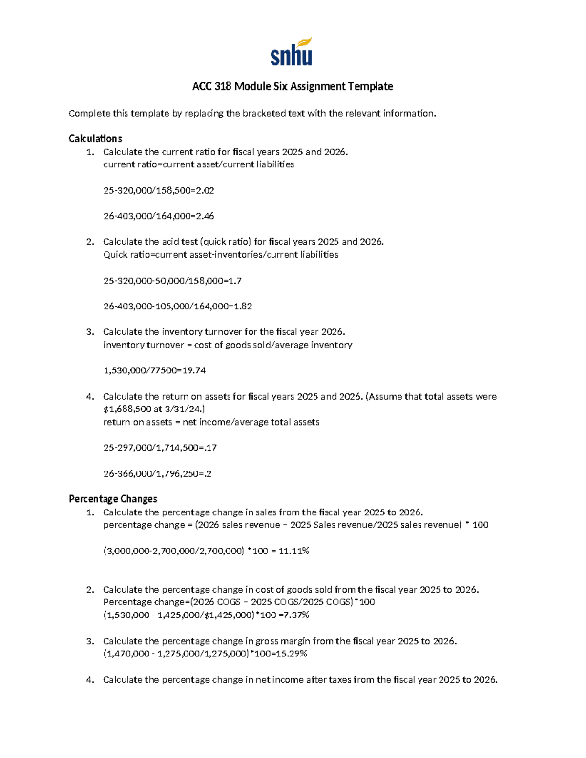 ACC 318 Module Six Financial Analysis Assignment Template - Studocu