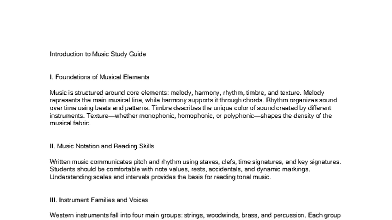 Intro to Music Study Guide I: Foundations & Elements of Music - Studocu