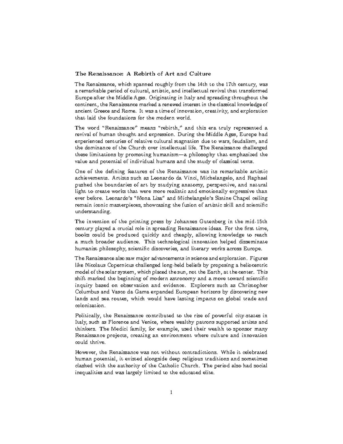 Renaissance Art & Culture: A Transformative Era (HIST 101) - Studocu