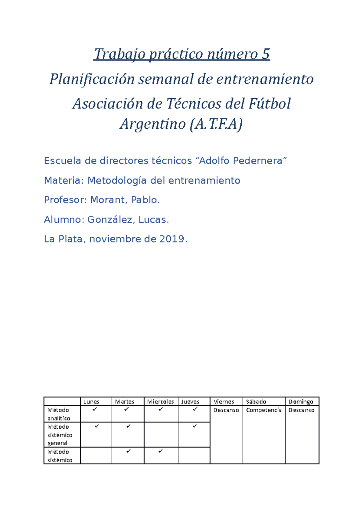 Planificación de Entrenamiento Semanal - MICRO - Práctico 5 - Studocu