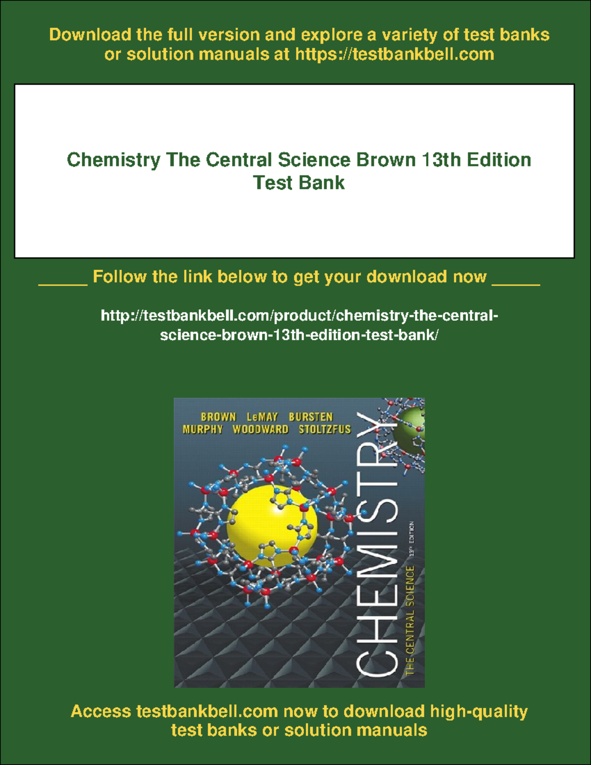 10768 - Chemistry the central science brown 13th edition test bank can ...