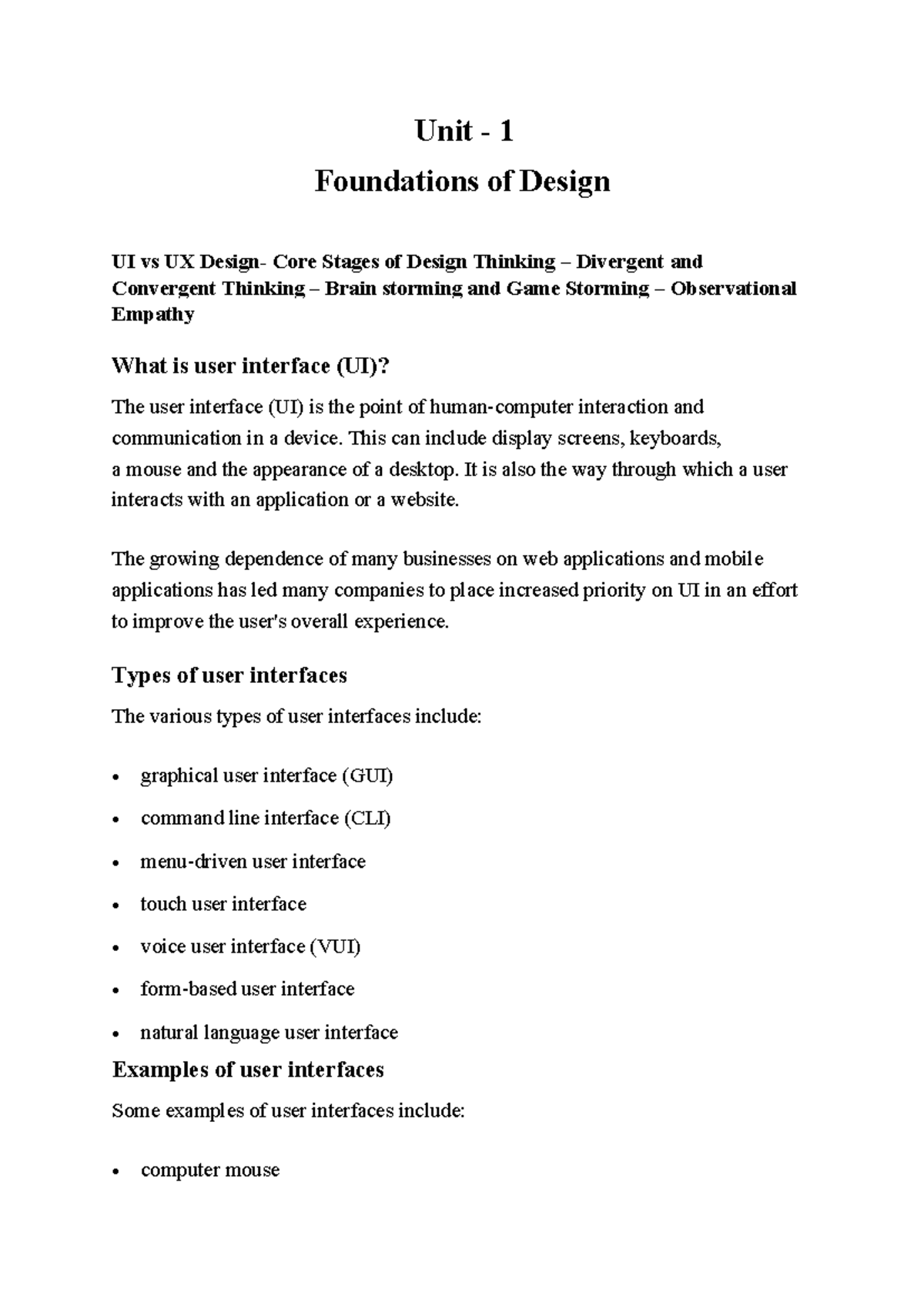 UIUX 5 Unit Notes: Foundations of Design, UI vs UX, and Design Thinking ...