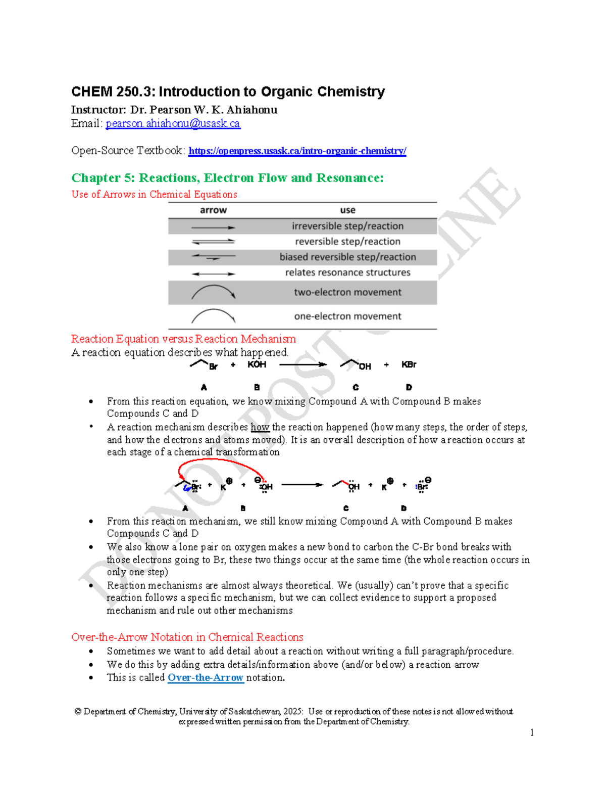 CHEM 250.3: Chapter 5 Class Notes on Reactions & Resonance - Studocu