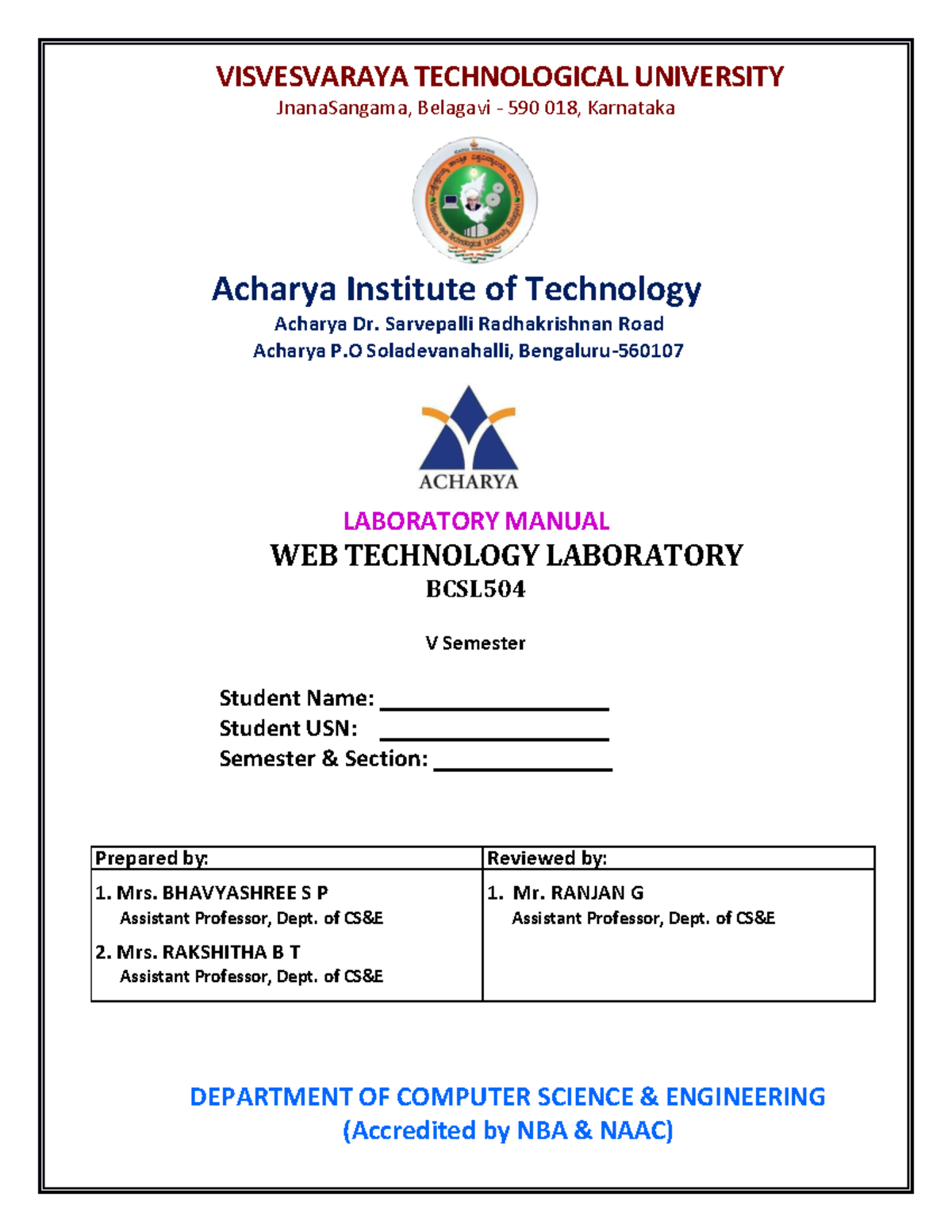 BCSL504 Web Technology Laboratory Manual for V Semester Students - Studocu