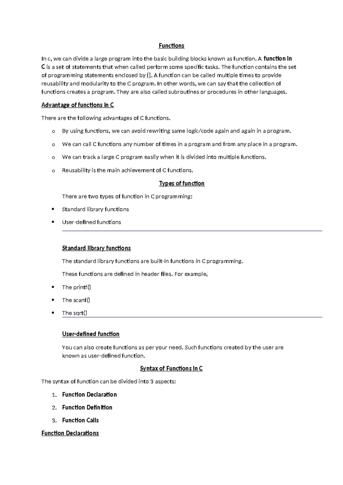Functions in C - GgBtech 1st Year Course Notes - Studocu