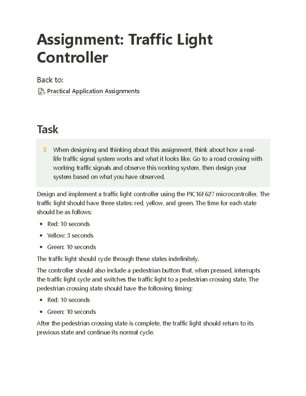 Traffic Light Controller Assignment for PIC16F627 Microcontroller - Studocu