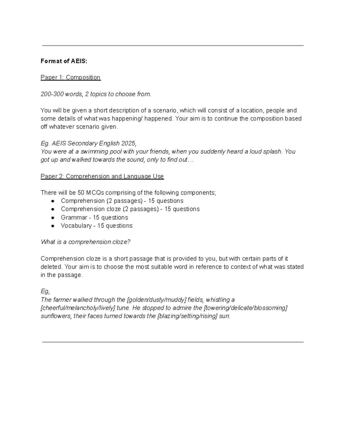 Secondary AEIS - AEIS Exam Notes: Composition & Comprehension - Studocu