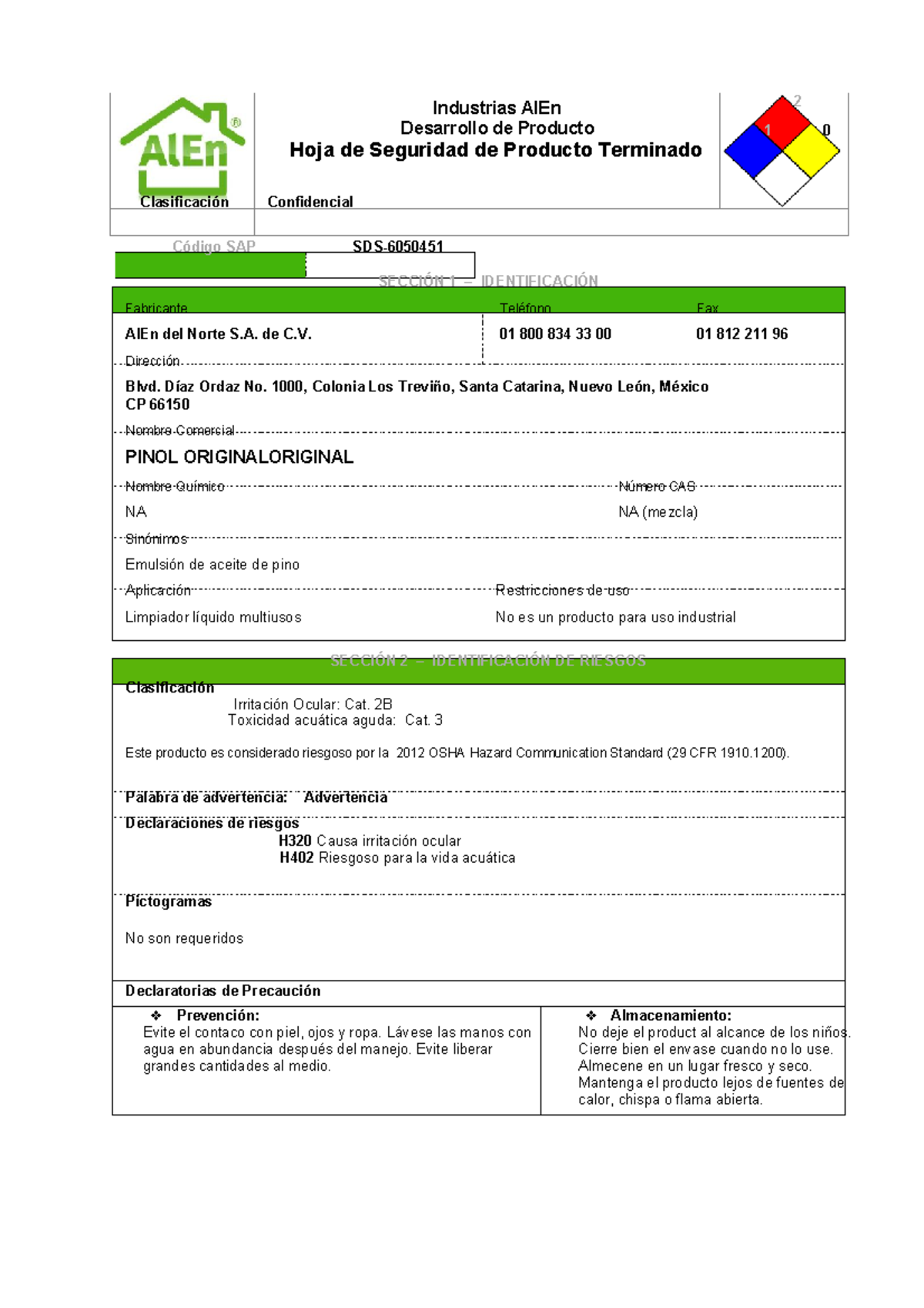 429527461-hoja-de-seguridad-pinol-alen-msds compress - Industrias AlEn ...