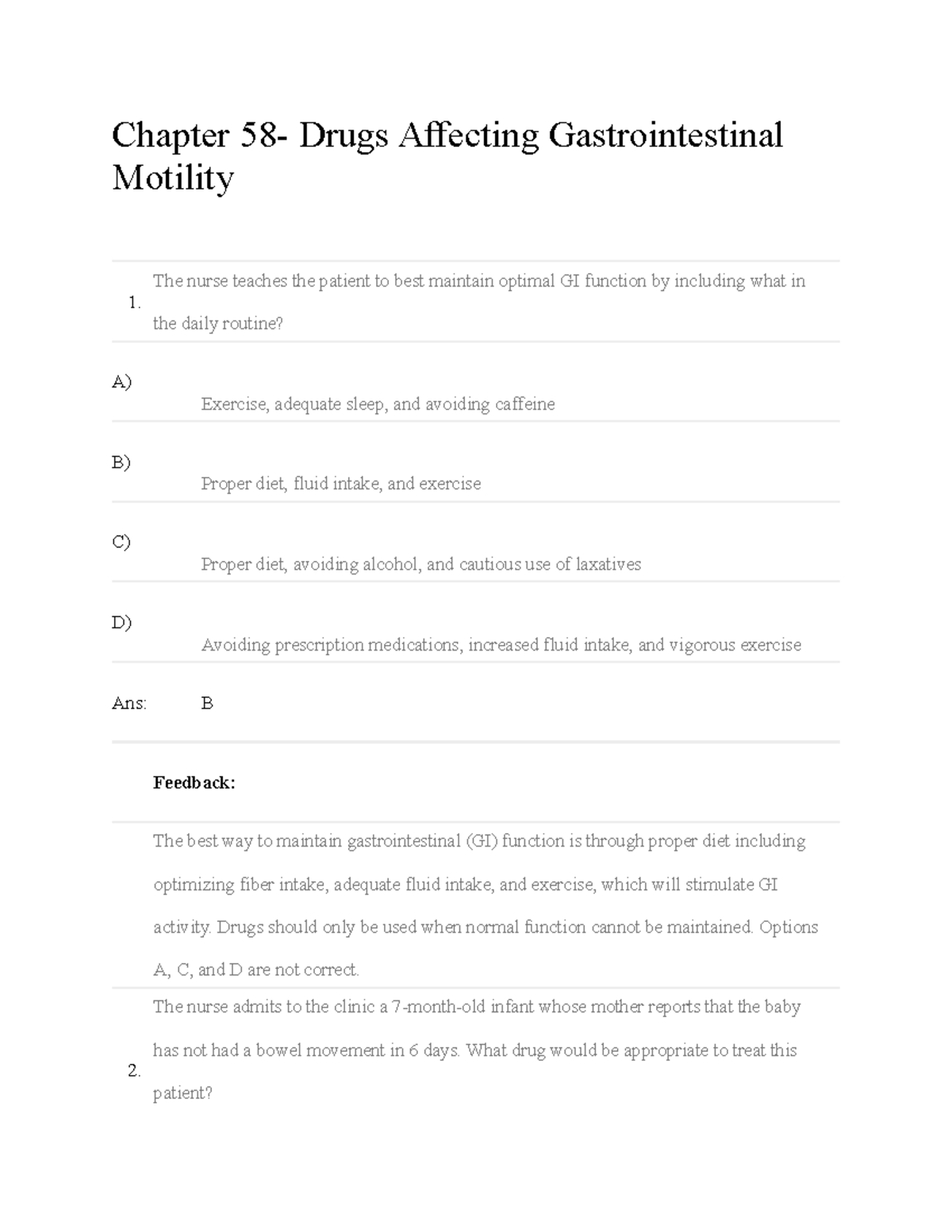 Ch58 - Nursing Pharmacology 6e Instructor Test Bank: GI Motility Drugs - Document Preview